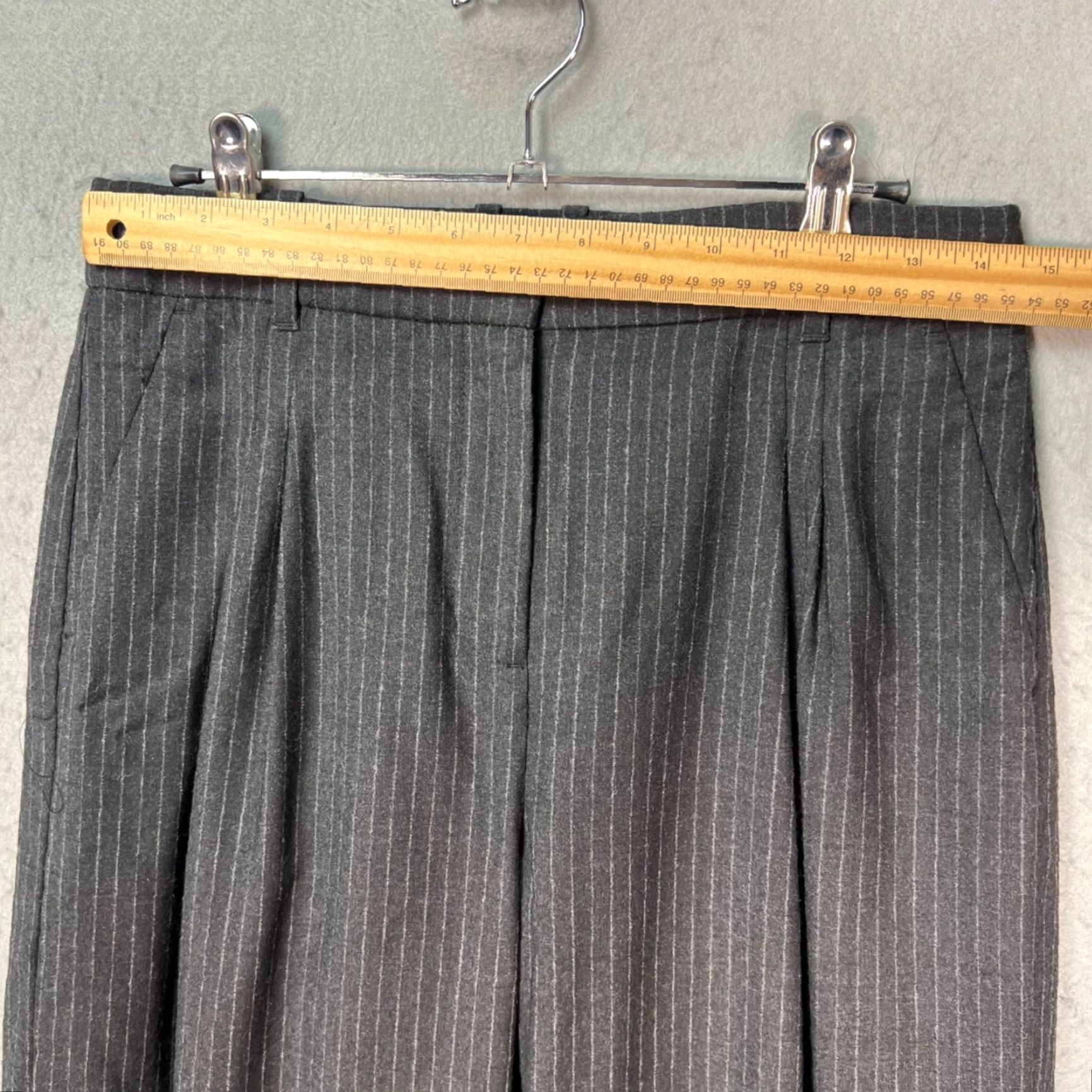 J.Crew J. Crew Womens 4 Charcoal Pinstripe Wool Dress Pants Trousers Wide-Leg Pants Casual/Formal Size 27" / US 4 / IT 40 - 6 Thumbnail