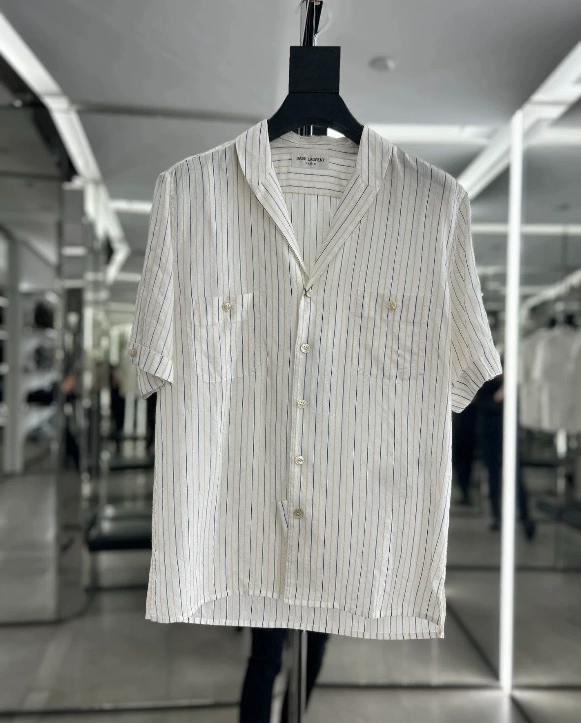 Saint Laurent Paris SLP 20SS Silk-Blend Striped Short-Sleeve Shirt 37 XS Size US XS / EU 42 / 0 - 7 Thumbnail