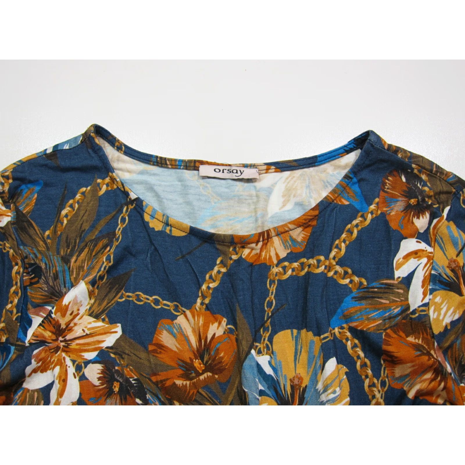 Vintage Orsay Floral Maxi Sundress Women 42/Large Rayon Spandex Stretch Long Dress Blue Orange Yellow Clear? Size L / US 10 / IT 46 - 5 Thumbnail