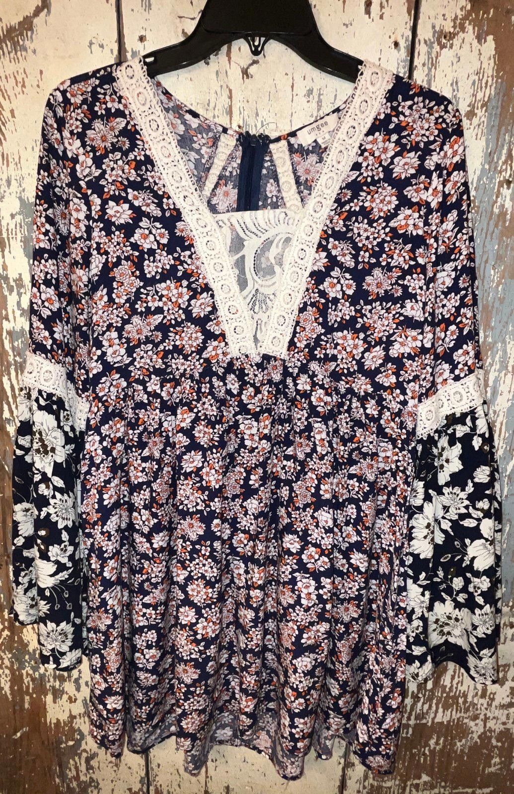 Designer Umgee Womens Top Boho Navy size Medium Size M / US 6-8 / IT 42-44 - 1 Thumbnail