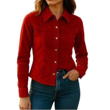 Vintage Vintage Live a Little S Red Corduroy Jacket Western Yolk Sna Size S / US 4 / IT 40 - 1 Thumbnail