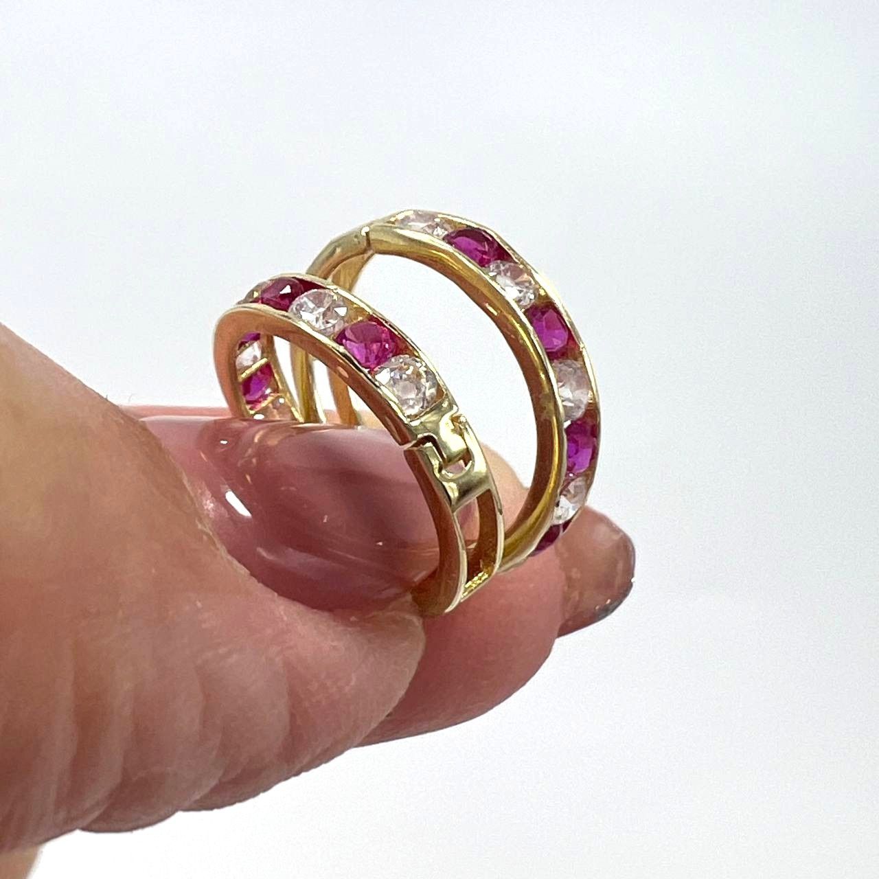 Other New 14K Yellow Gold Hoop Earrings with White and Pink Zircon Size ONE SIZE - 3 Thumbnail