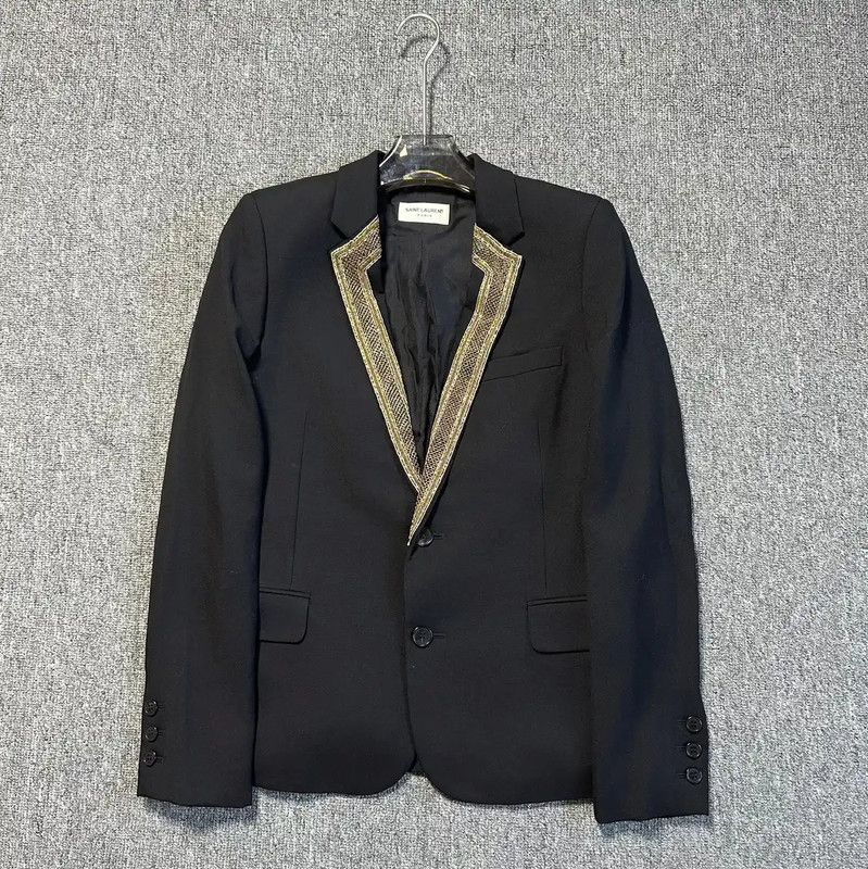 Yves Saint Laurent Yves Saint Laurent Black Wool Embroidered Jacket 0089 Size M / US 6-8 / IT 42-44 - 1 Thumbnail