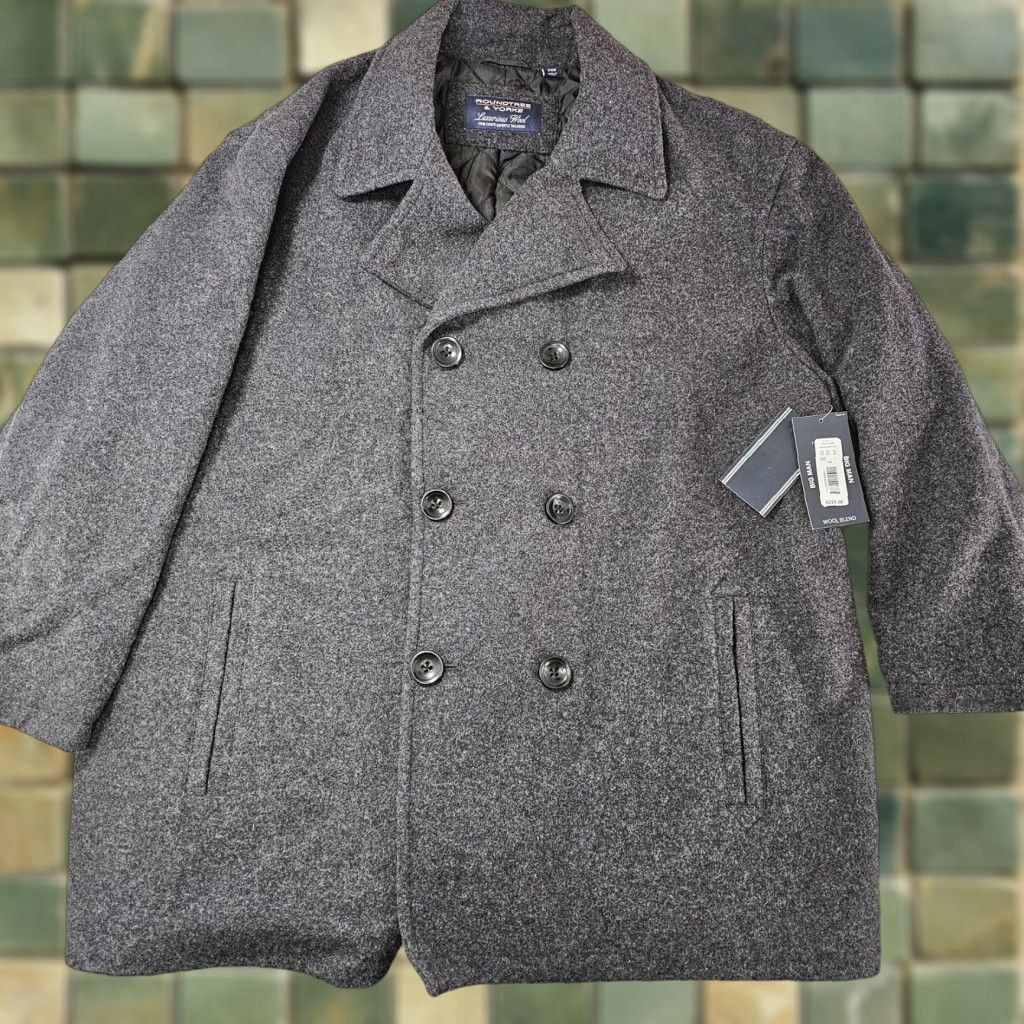 Roundtree & Yorke Roundtree & Yorke Coat Mens 2XB Big Tall Charcoal Heather Wool Blend Peacoat Size US XXL / EU 58 / 5 - 1 Thumbnail