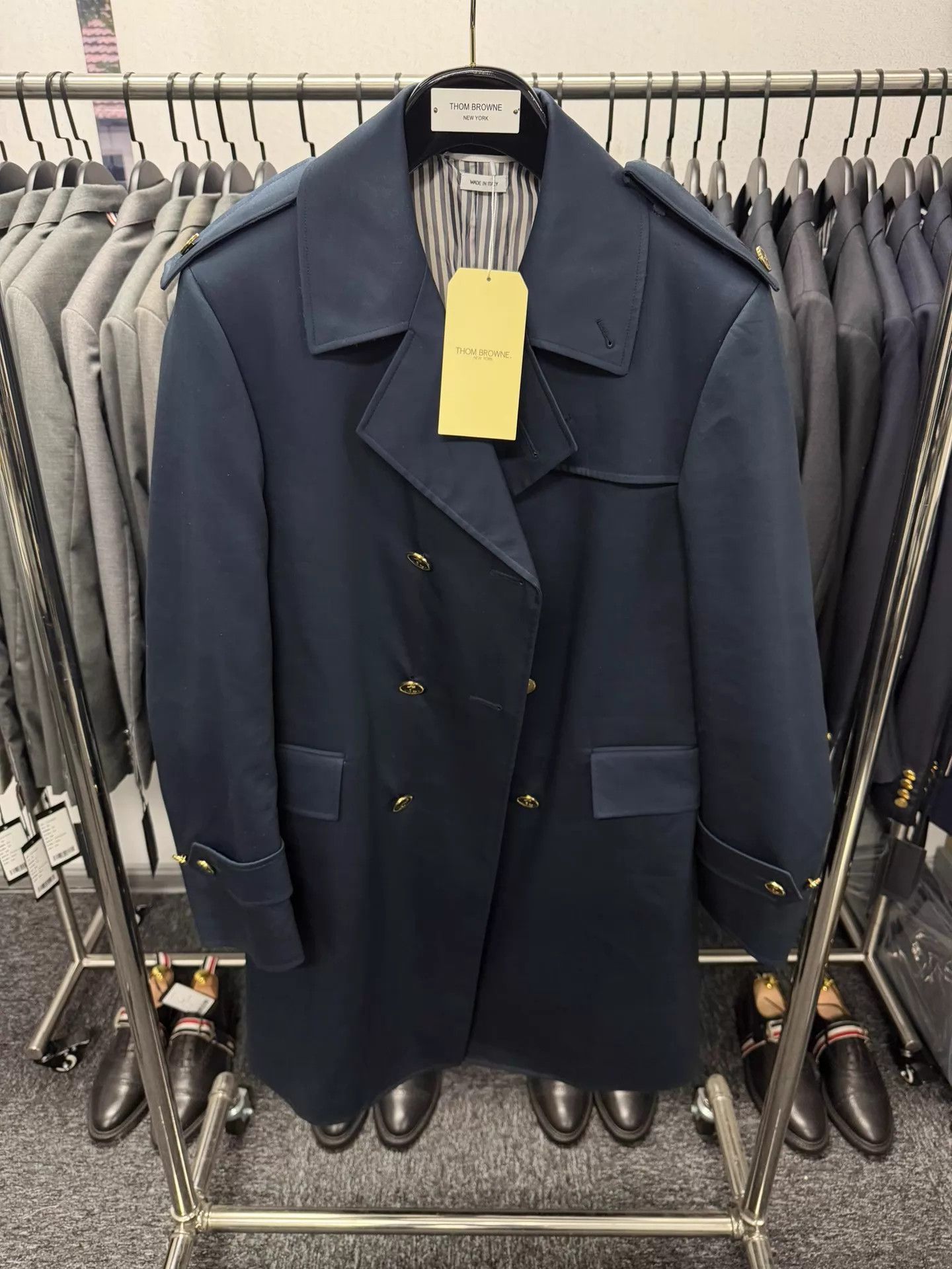 Thom Browne Thom Browne Men's Navy DB Gold-Button Trench Coat Size1 Size US S / EU 44-46 / 1 - 1 Thumbnail