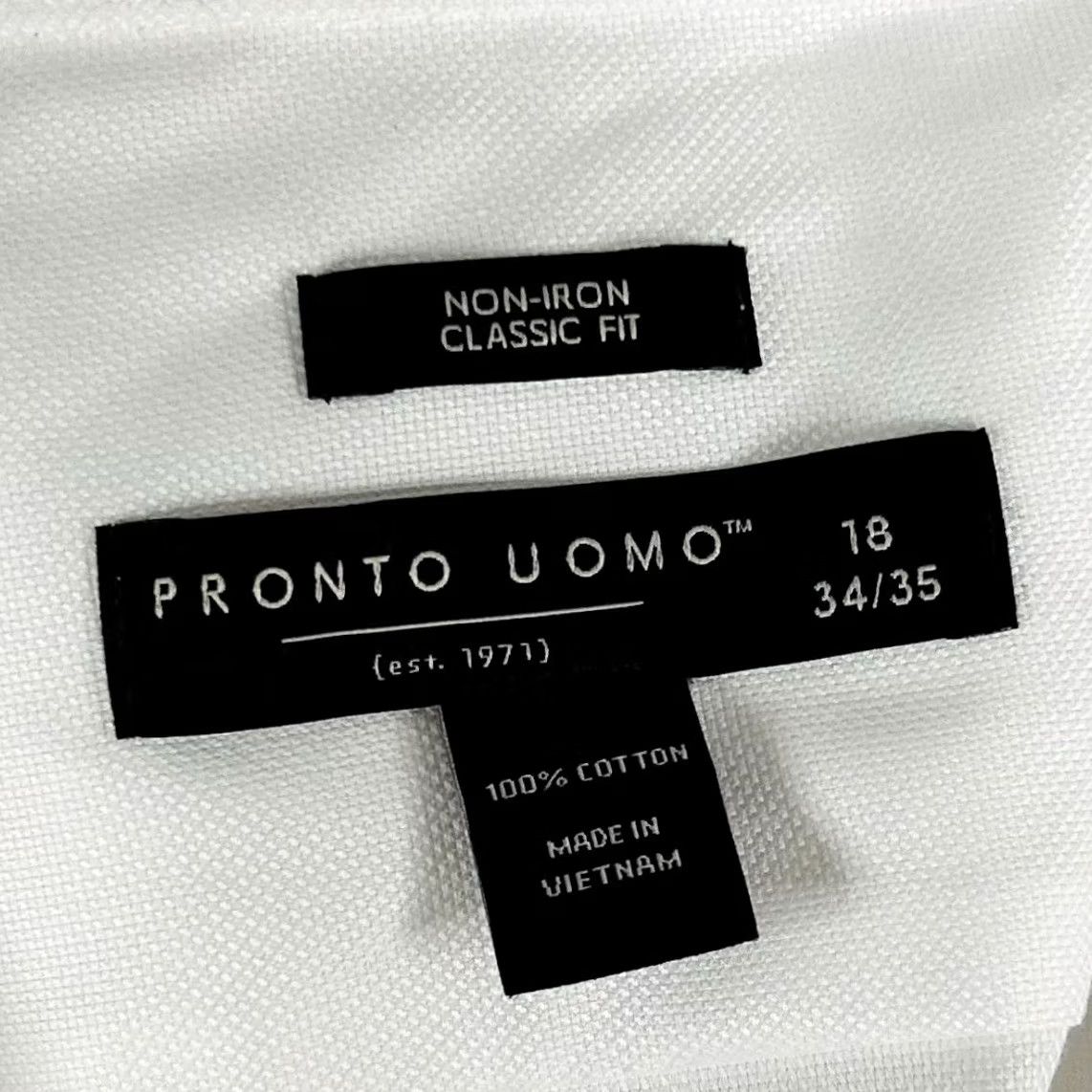 Pronto Uomo NWT Pronto Uomo Dress Shirt All White 100% Cotton Non Iron Classic Fit 18 34/35 100% Cotton Regular Mens Shirt Mens Size 48R - 3 Thumbnail