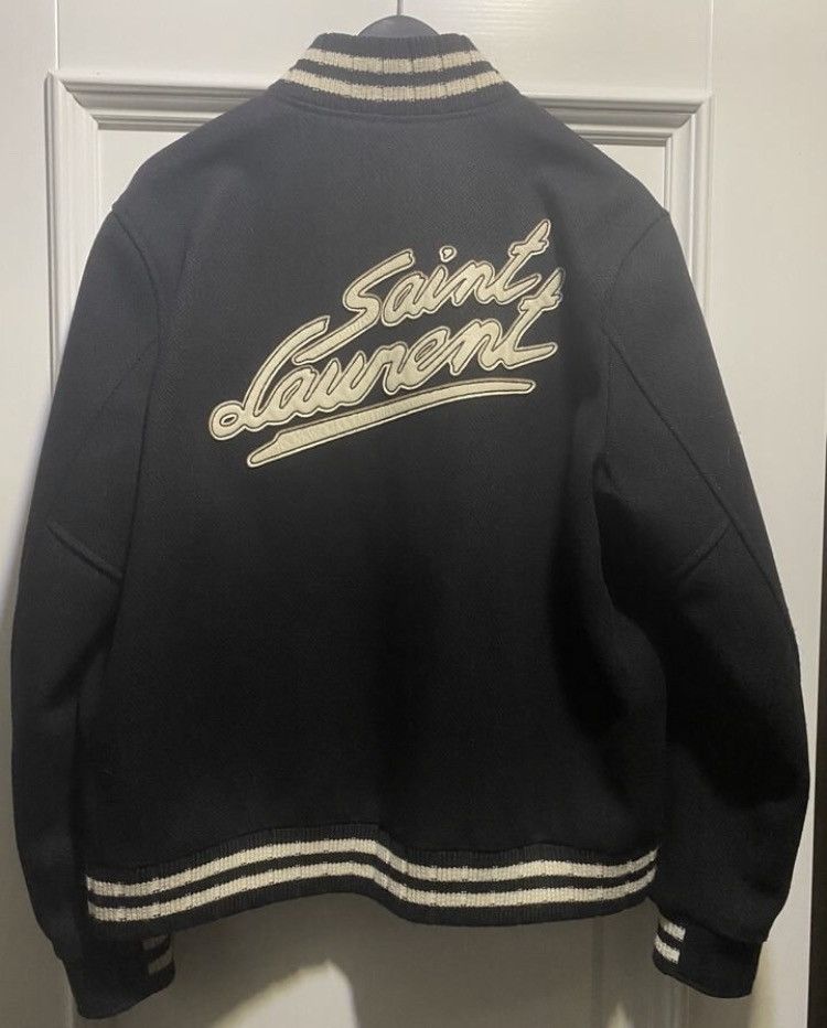 Saint Laurent Paris NEW! Saint Laurent Varsity Teddy Script Logo Bomber ...