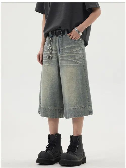 Japanese Brand × Jean American retro wide-leg washed loose straight denim shorts Size US 32 / EU 48 - 3 Thumbnail