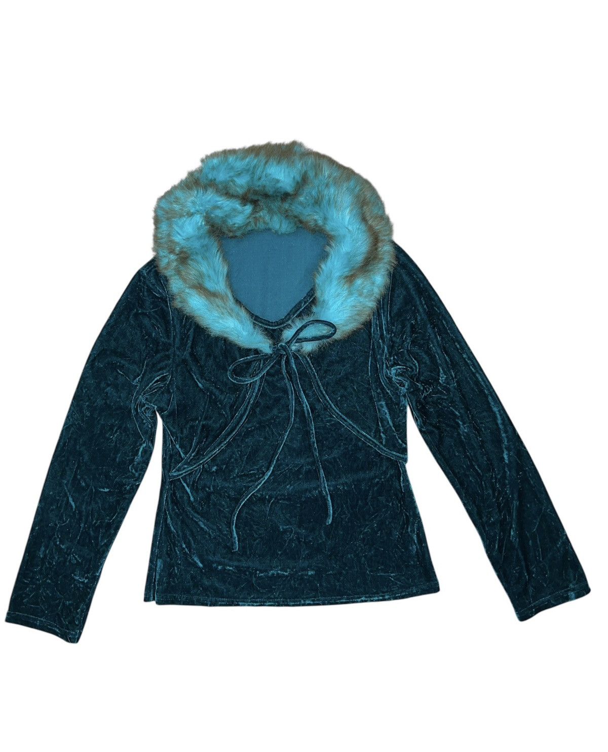 Japanese Brand Slay velvet in teal blue with fur collar 🧝🏻‍♀️🧚🏻 Size M / US 6-8 / IT 42-44 - 4 Thumbnail