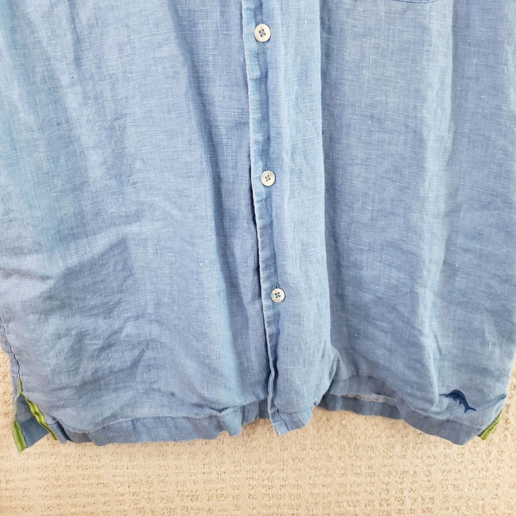 Tommy Bahama Tommy Bahama Shirt Men's L Blue Short Sleeve Button-Up Linen 100% Linen Embroidered Pocket Beach Tropical Summer Relaxed fit Mens Size US L / EU 52-54 / 3 - 7 Thumbnail