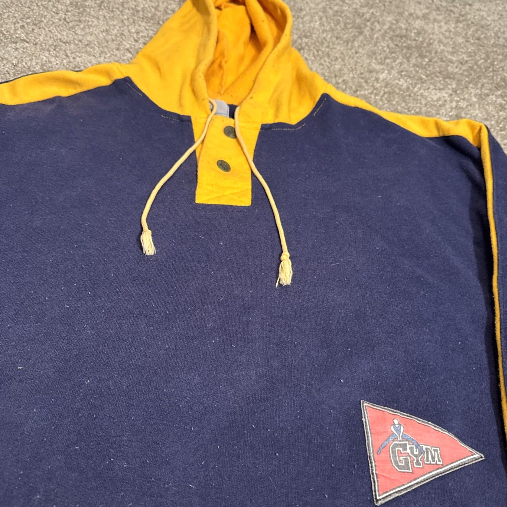 Vintage VINTAGE 1980s Navy Blue / Gold Pullover Cropped Workout Hoodie Sweatshirt M Women Blue Activewear Hoodie Size M / US 6-8 / IT 42-44 - 4 Thumbnail