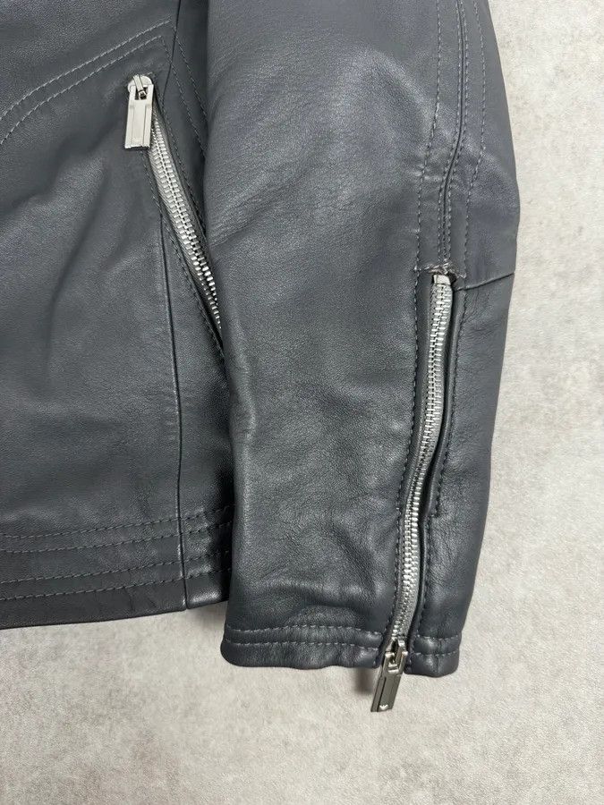 Emporio Armani SS2014 Emporio Armani Asymmetrical Petrol Grey Leather Jacket Size XS / US 0-2 / IT 36-38 - 10 Thumbnail