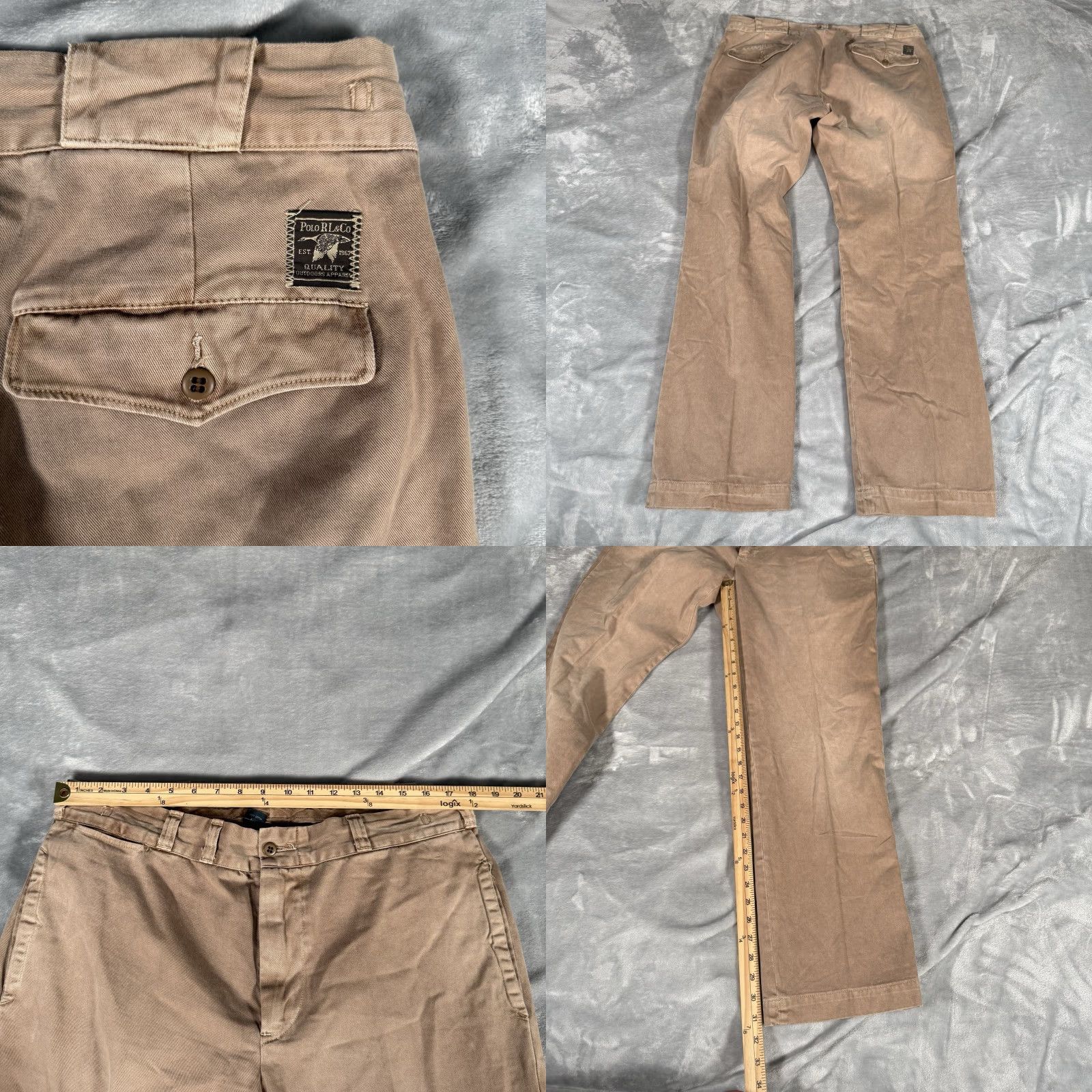 Polo Ralph Lauren VINTAGE Polo Ralph Lauren Pants Men 36x32 Khakis Beige Pockets Zip Front Slashed Pocket Canvas Cotton Mid Rise 10-12 In Regular 32 In Inseam Size US M / EU 48-50 / 2 - 8 Thumbnail