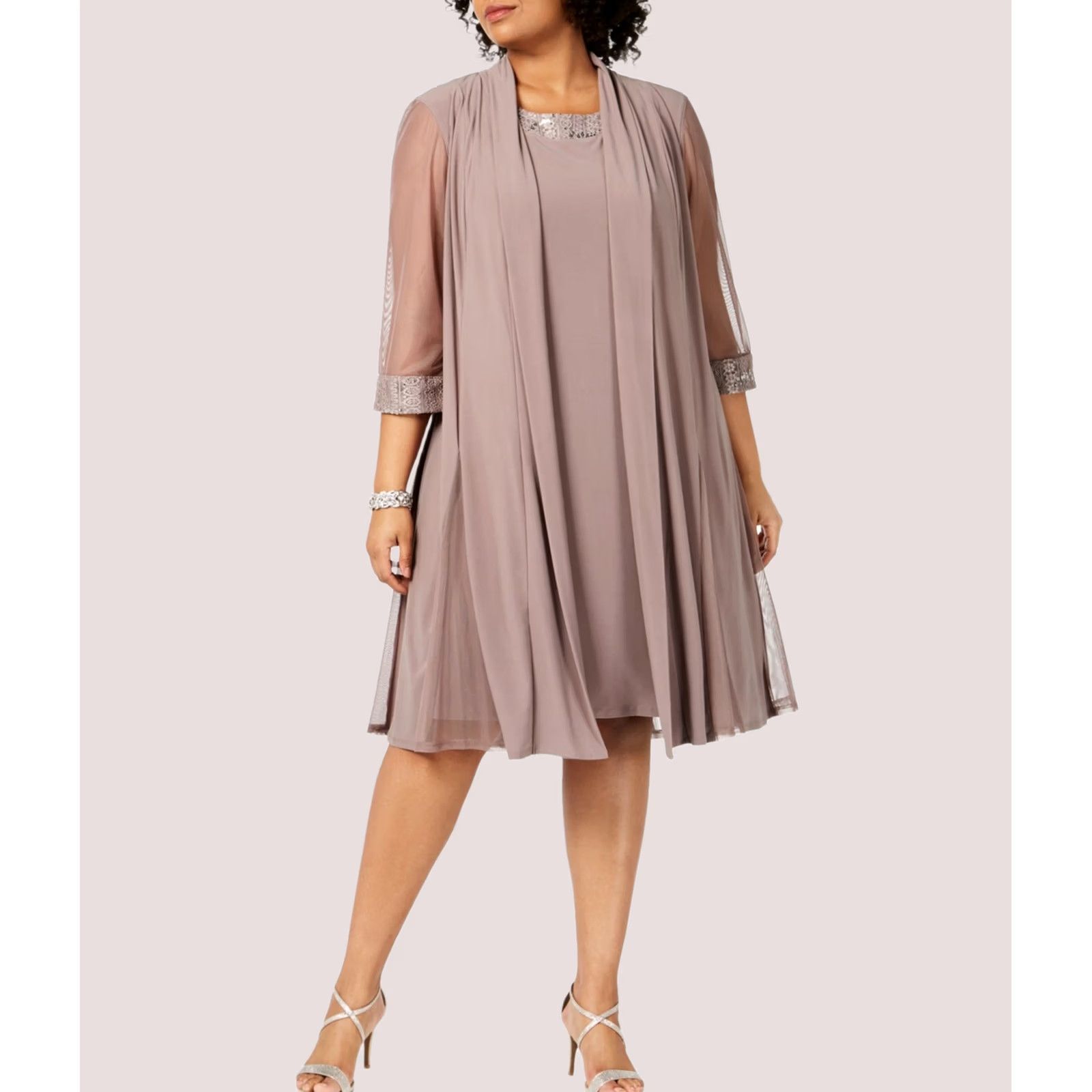 Vintage R & M Richards Womens Cocktail Dress taupe Plus Size 20W Size 3XL / US 20-22 - 1 Thumbnail