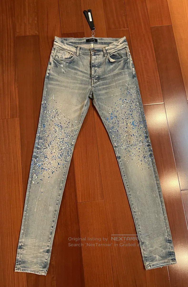 Amiri Amiri Classic Splattered Glitter Single Destroyed Blue Bul Size US 30 / EU 46 - 1 Thumbnail