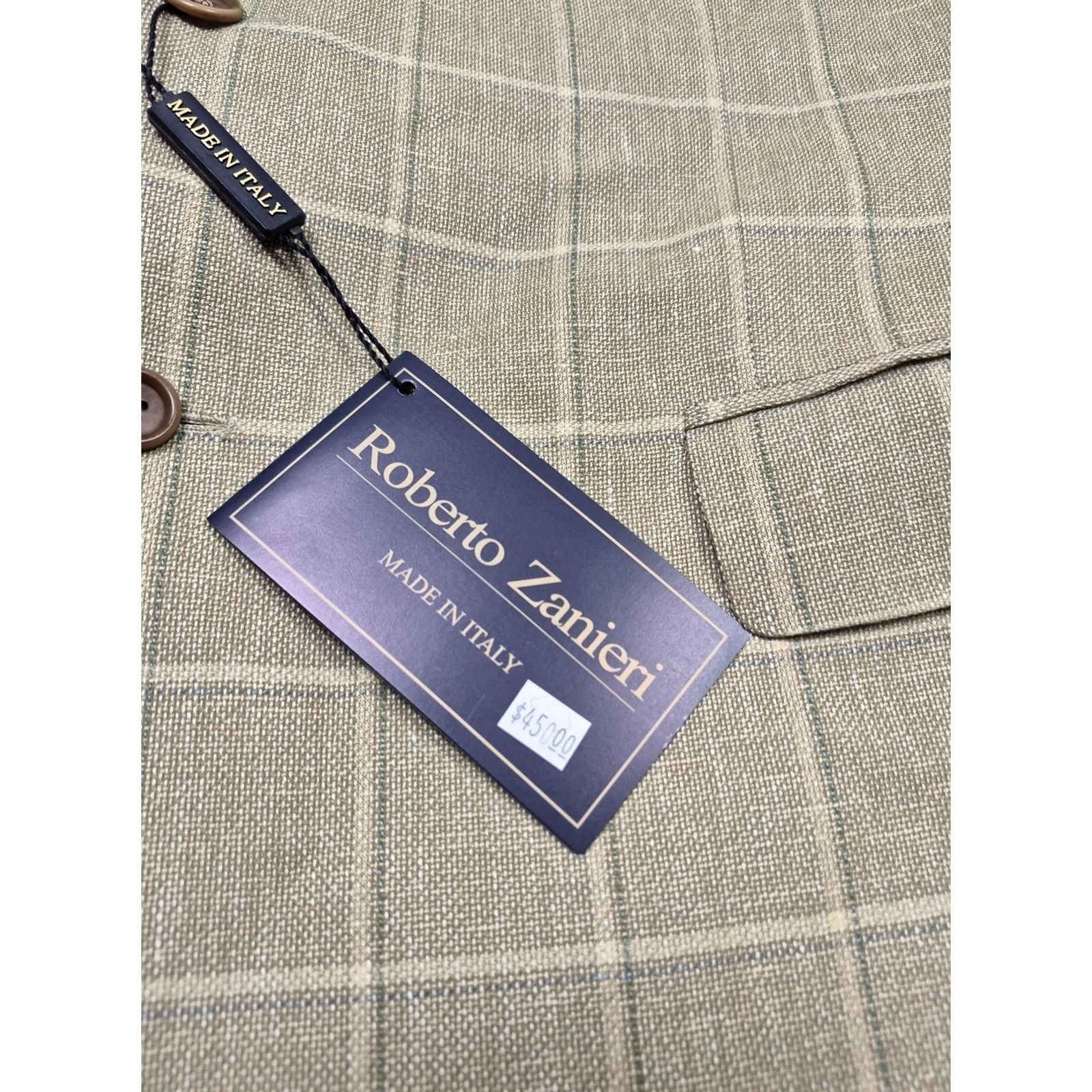 Vintage VINTAGE Roberto Zanieri Blazer Mens 42L Beige Cotton Wool Linen Italy Sport Coat Jacket Size 42R - 2 Thumbnail