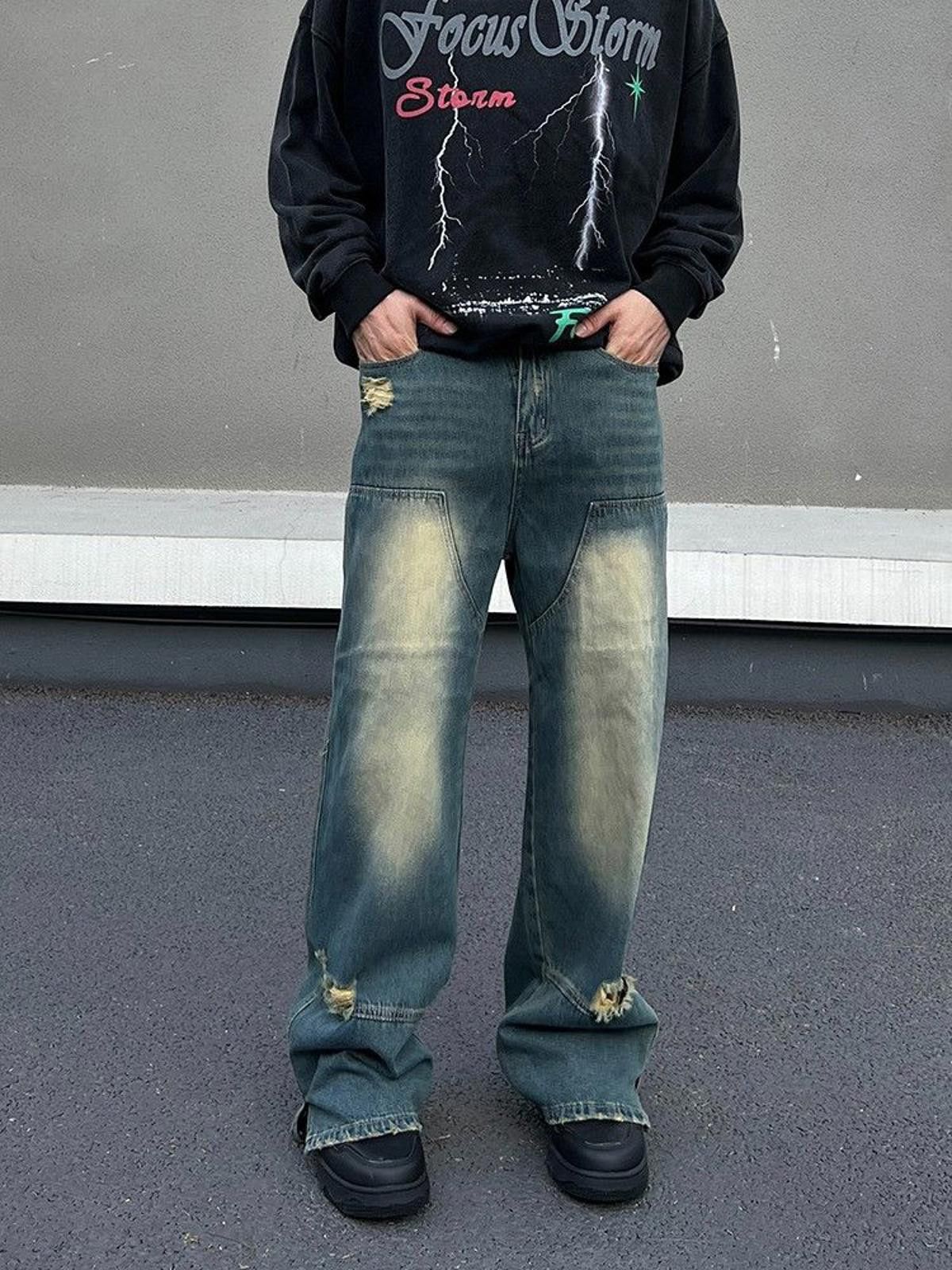 Vintage Blue Baggy Distressed Washed Flared Denim Jeans Size US 30 / EU 46 - 1 Thumbnail