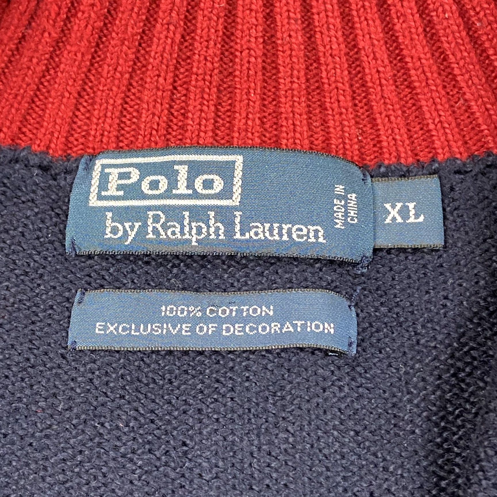 Polo Ralph Lauren VINTAGE Polo Ralph Lauren Sweater Shirt Men XL 100% Cotton 1/4 Zip Mockneck Striped Blue Red Knit Classic Mens 90s Era Size US XL / EU 56 / 4 - 5 Thumbnail