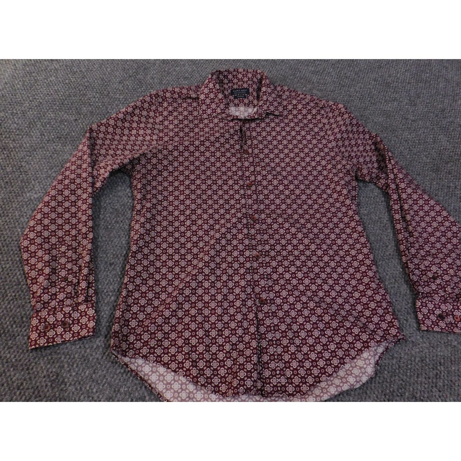 Zara VINTAGE Zara Man Shirt Mens Extra Large Maroon Geometric Slim Fit Button Down Cotton Size US XL / EU 56 / 4 - 3 Thumbnail