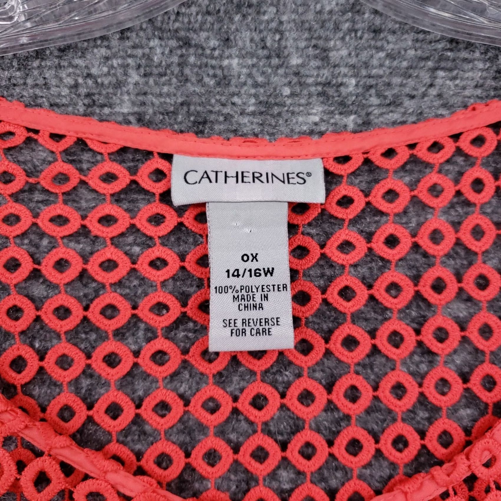 Vintage Catherines Cardigan Womens 16W Red Women Plus Tunic Crochet Lace Sleeve Boho Size XXL / US 16-18 / IT 52-54 - 6 Thumbnail