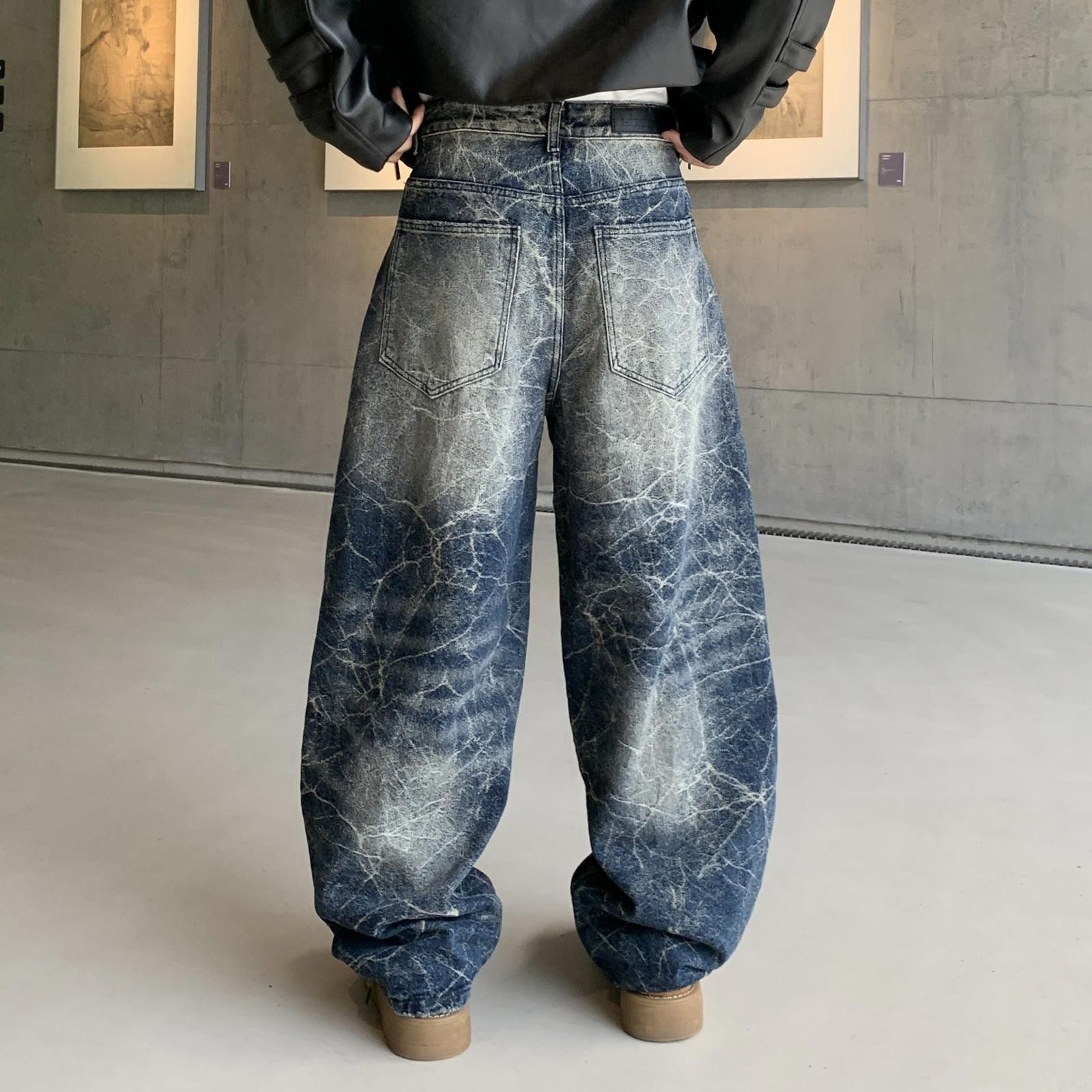 Vintage Blue Acid Wash Wide Leg Jeans, Baggy Denim Pants Size US 32 / EU 48 - 4 Thumbnail
