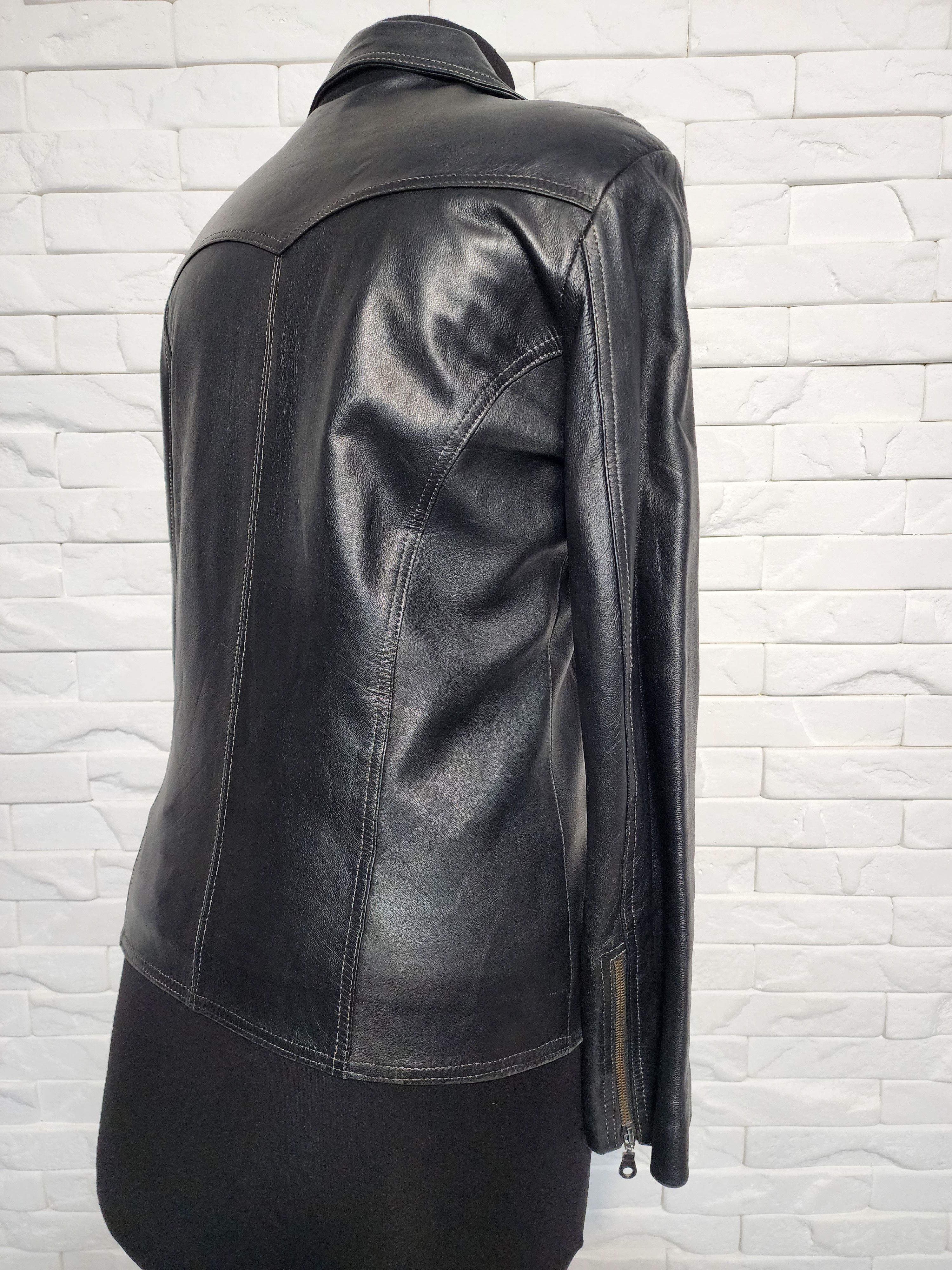 Other Black Leather Jacket: Women's Metal Zipper Coat Size M / US 6-8 / IT 42-44 - 5 Thumbnail