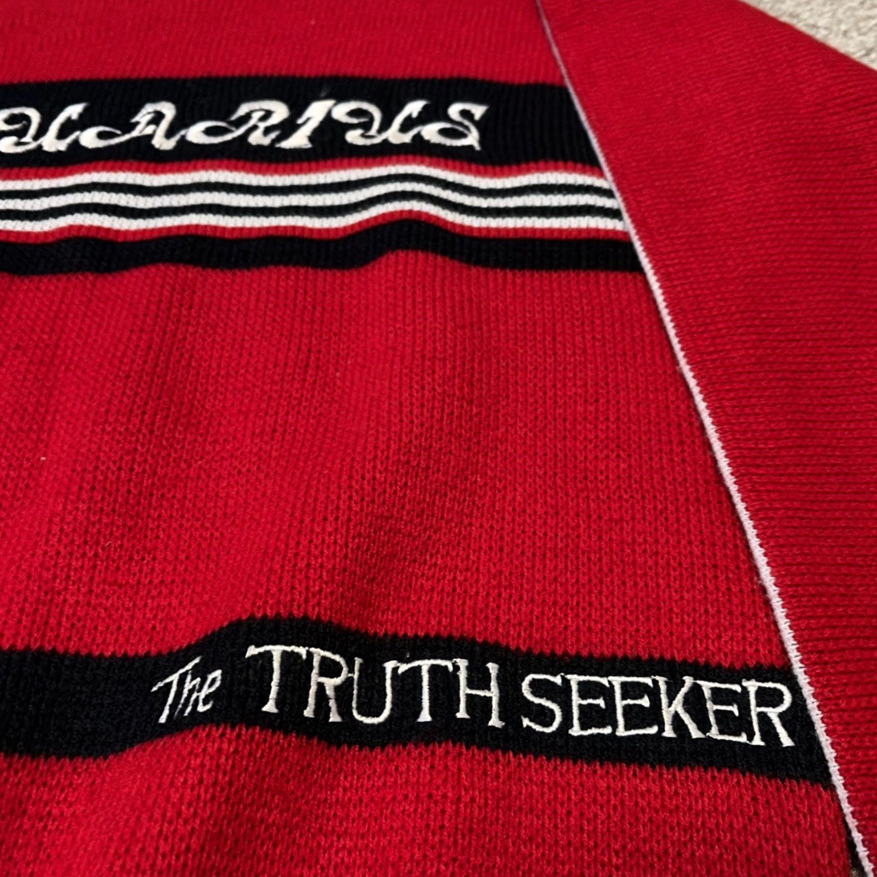 Vintage VINTAGE 80s Aquarius Embroidered Acrylic Knit Red Black White Sweater Medium Unisex Adults Mo Mo Fashion Inc Pullover Embroidered Knit Size US M / EU 48-50 / 2 - 5 Thumbnail