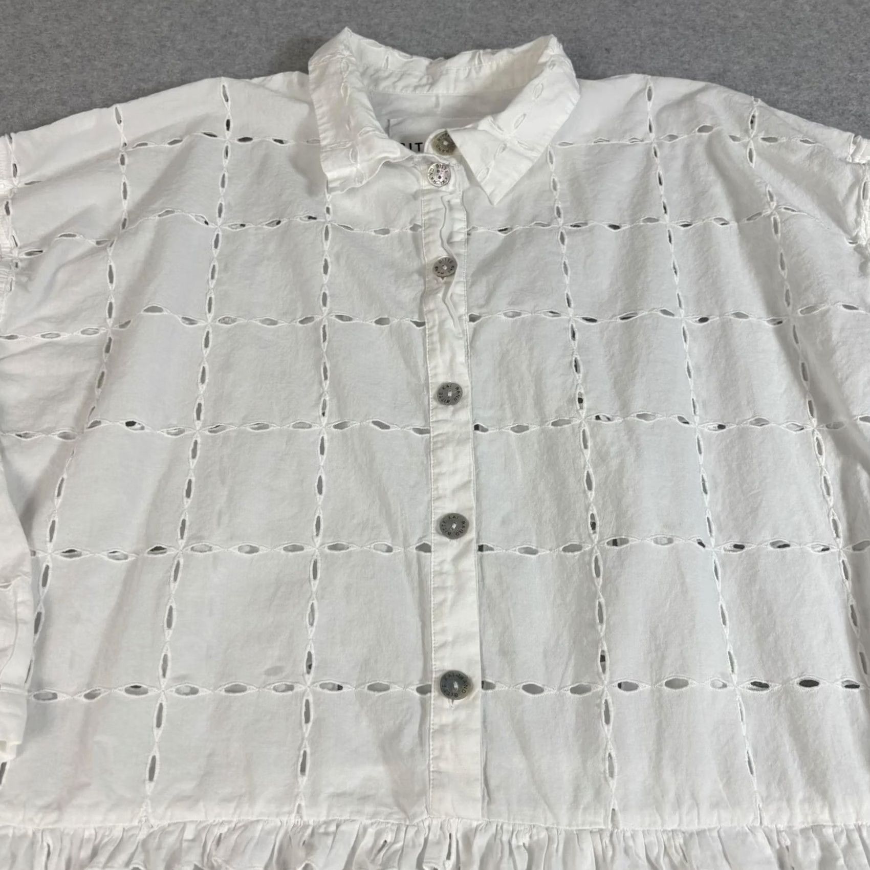Vintage Bitte Kai Rand Dress Women XL White Eyelet Organic Cotton Boho Shirt Dress 3/4 Sleeve Casual Midi A-line 100% Cotton Size XL / US 12-14 / IT 48-50 - 6 Thumbnail