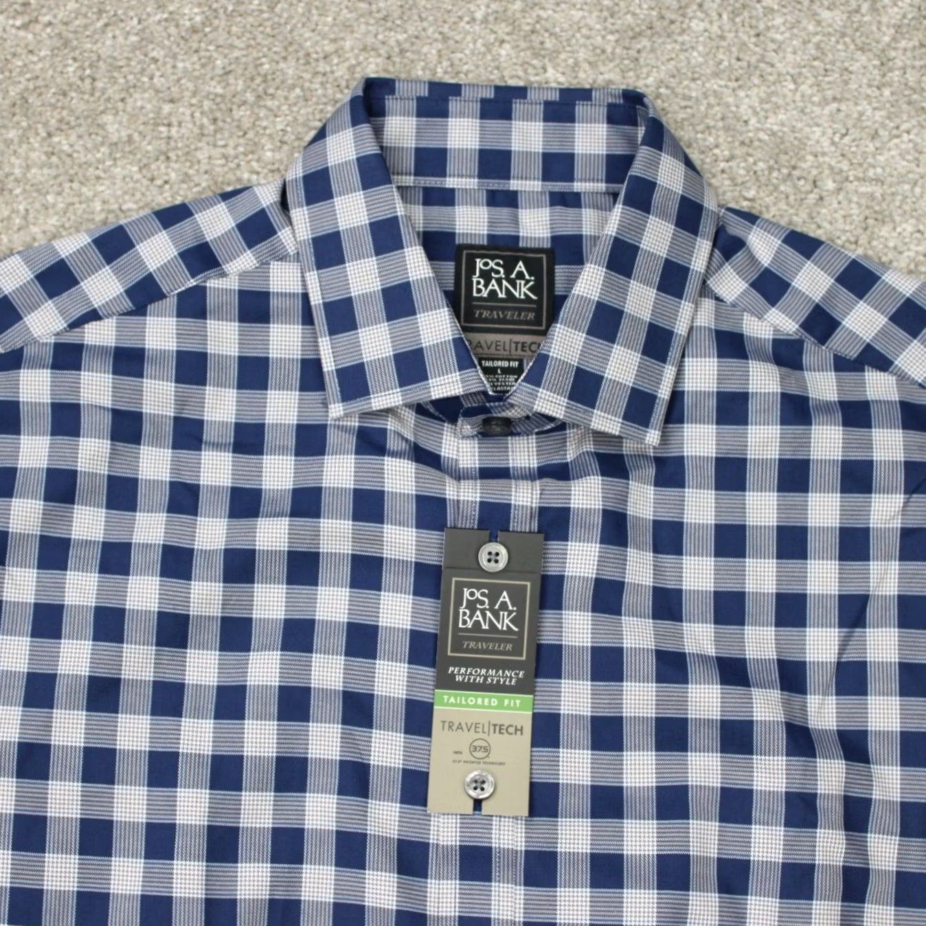 Jos. A. Bank Jos. A. Bank Shirt Mens Large Blue TravelTech Tailored Fit Button-Up Long Sleeve Cotton Plaid NWT Size US L / EU 52-54 / 3 - 6 Thumbnail