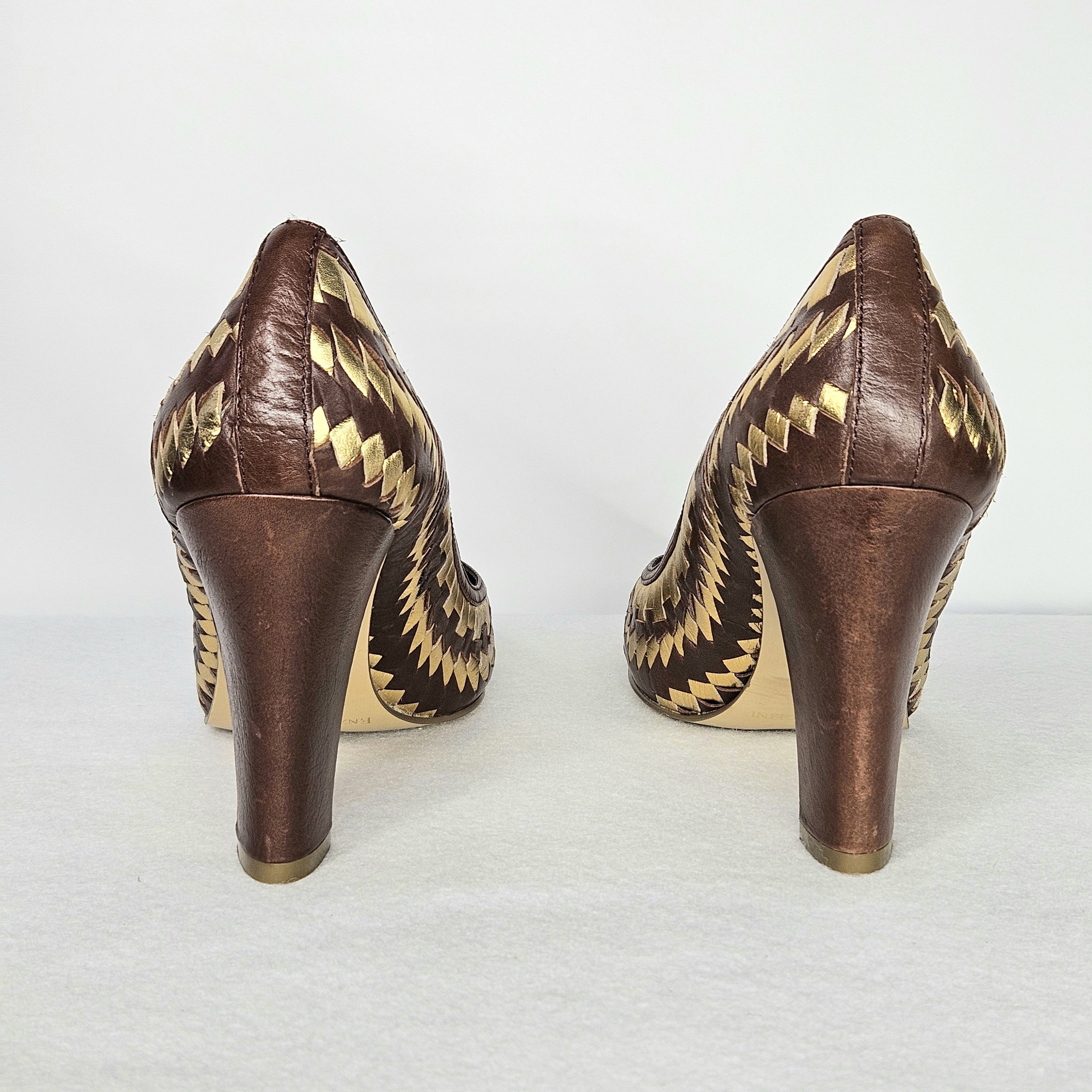 Other Enzo Angiolini Size 10 NEW Pumps Woven Gold Brown Leather Size US 10 / IT 40 - 6 Thumbnail