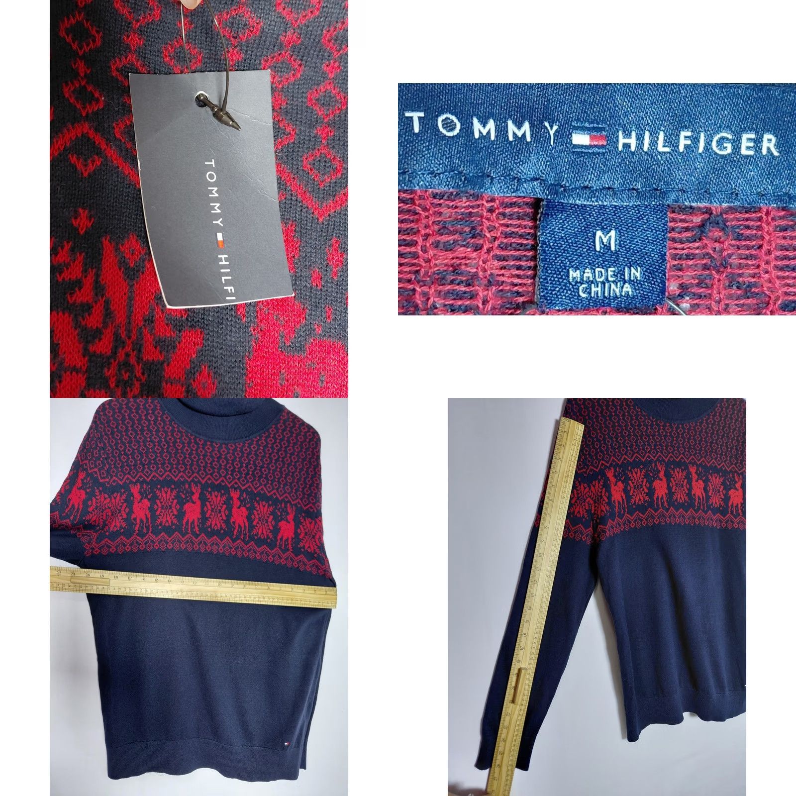 Tommy Hilfiger TOMMY HILFIGER Stella Sweater Navy Red Knit Graphic Print Long Sleeve Size M Crew Neck Pullover Mens Size US M / EU 48-50 / 2 - 8 Thumbnail