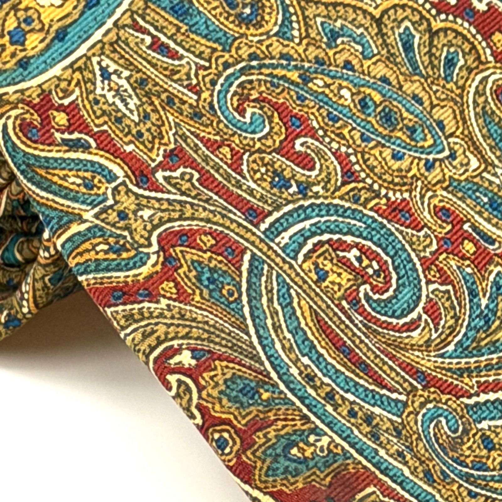 Oleg Cassini Vintage 80s Brick Red 100% Silk Olive Paisley Wide Necktie Size ONE SIZE - 2 Thumbnail