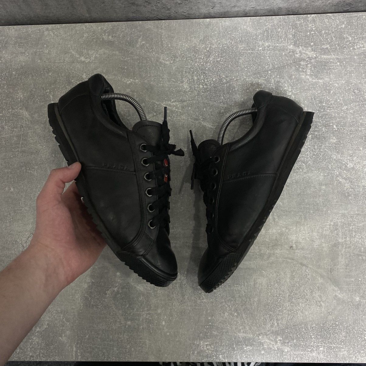 Prada 2000s Prada Black Leather Sneakers Size US 6.5 / EU 39-40 - 1 Thumbnail