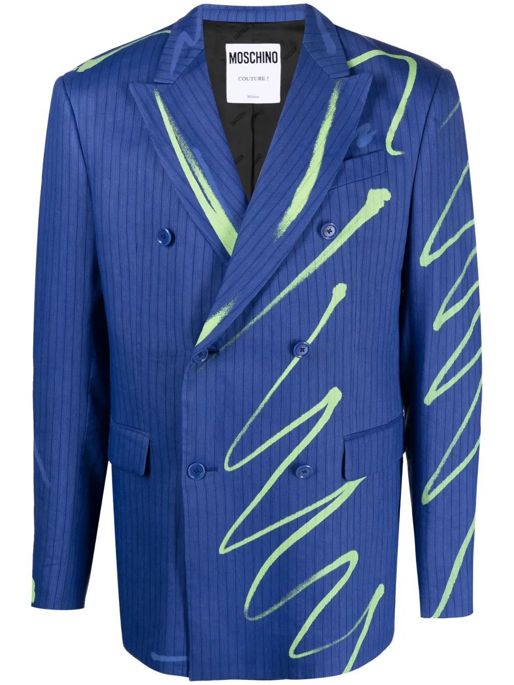 Moschino !DS! AW22 Moschino Graphic Print Double Breasted Blue Blazer Size US M / EU 48-50 / 2 - 2 Thumbnail