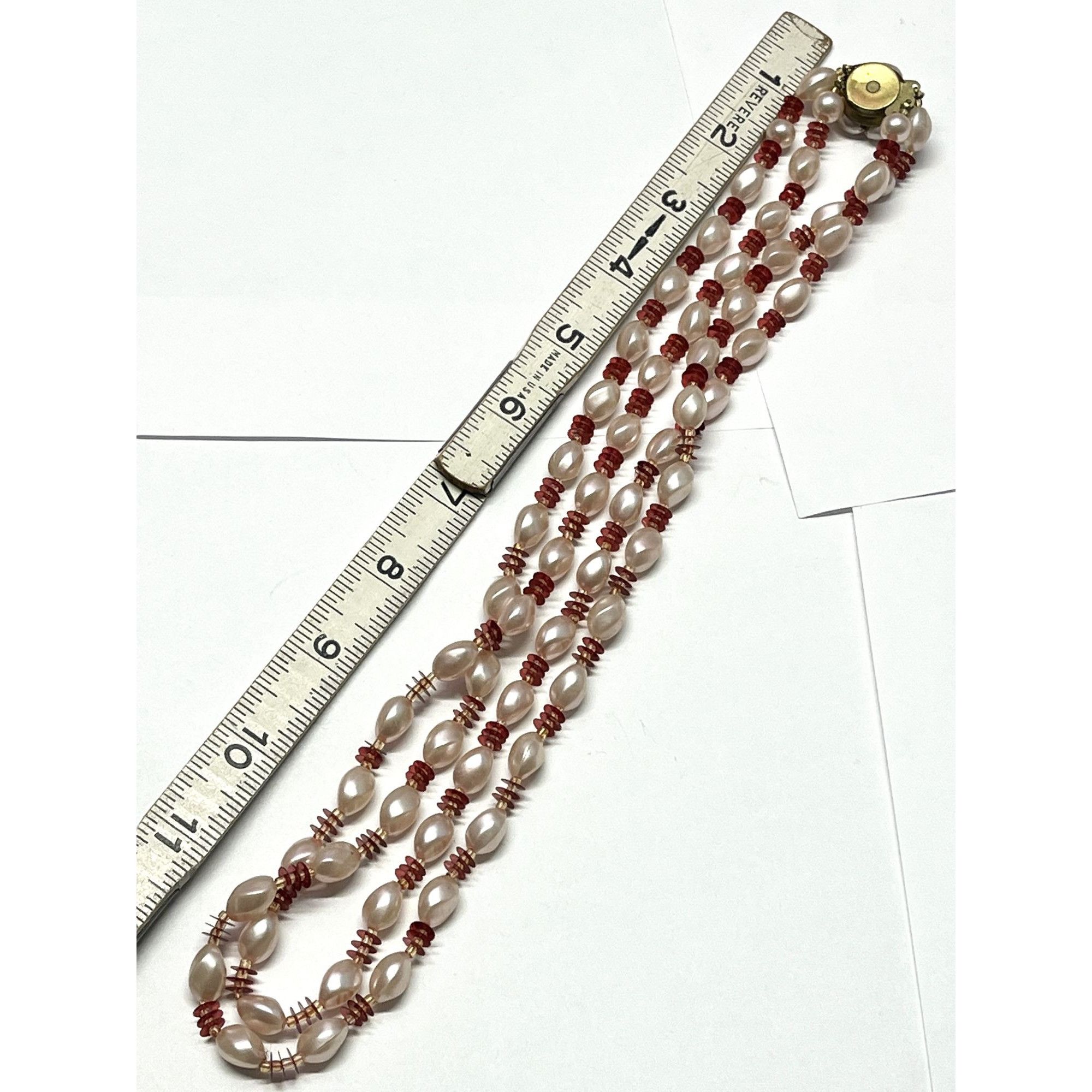 Vintage pink red beaded Japan necklace