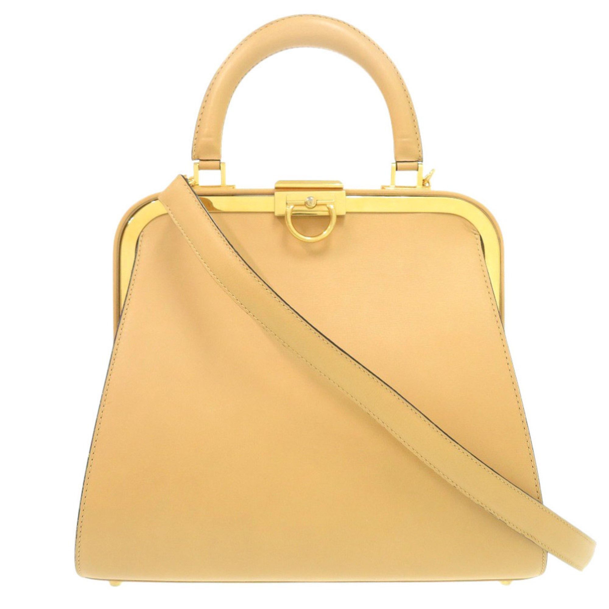 Christian Dior Vintage Leather Beige Shoulder Bag with Gold Hardware and Clasp Closure 0697