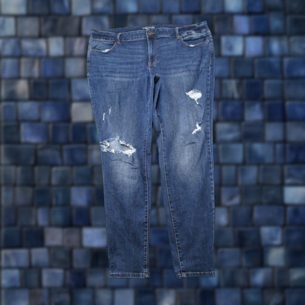 Vintage Maurices Mid Rise Denim Skinny Jeans 24W Long Blue Stretch Distressed 5-Pocket Women Jeans Size 42" / US 20 - 1 Thumbnail