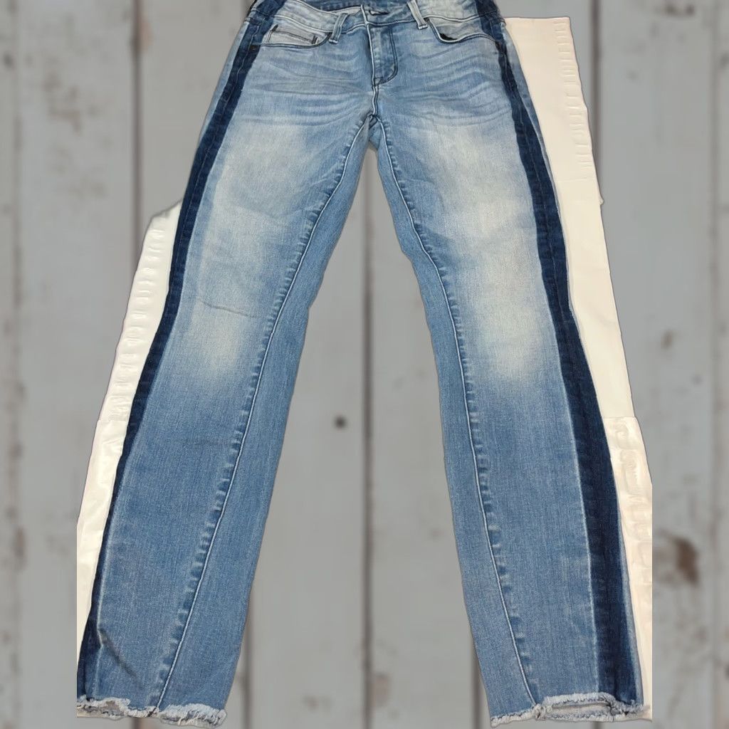 Parker Parker Smith Skinny Jeans Womens Sz 25 Blue Side Stripe Rise Mid Denim 5-Pocket Stretch Distressed No Vintage Bohemian Festival Hippie USA Pants Size 42" / US 20 - 1 Thumbnail