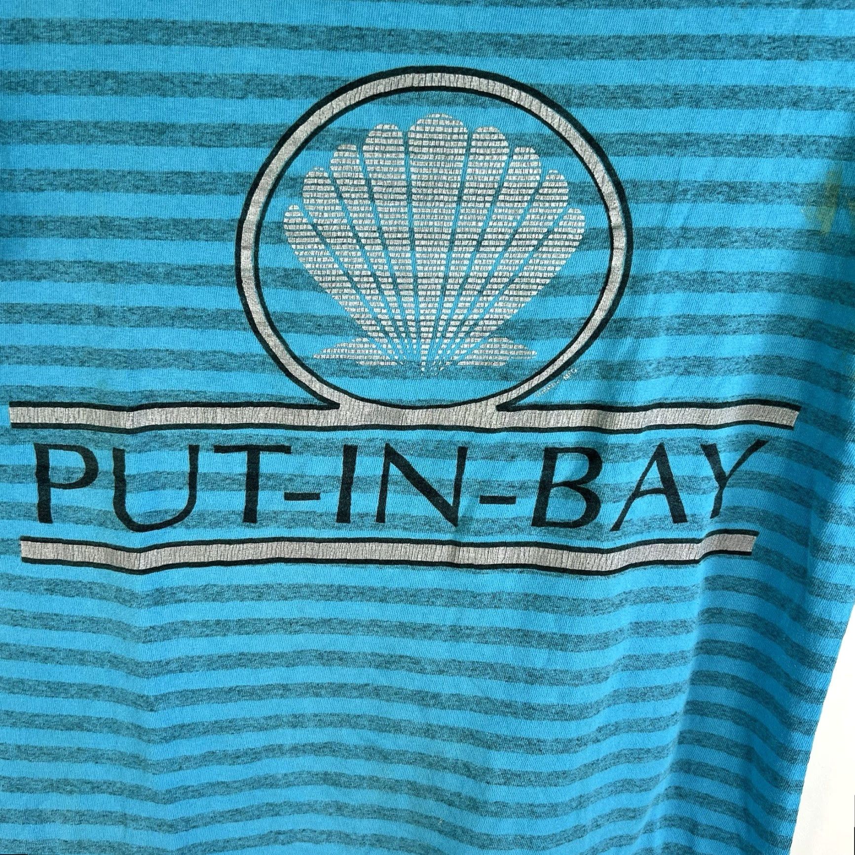 Vintage VTG Sherry's Best PUT-IN-BAY Striped T-Shirt Mens M Blue 90s Logo Crew Neck Short Sleeve Cotton Knit Vintage United States Men Size US M / EU 48-50 / 2 - 3 Thumbnail