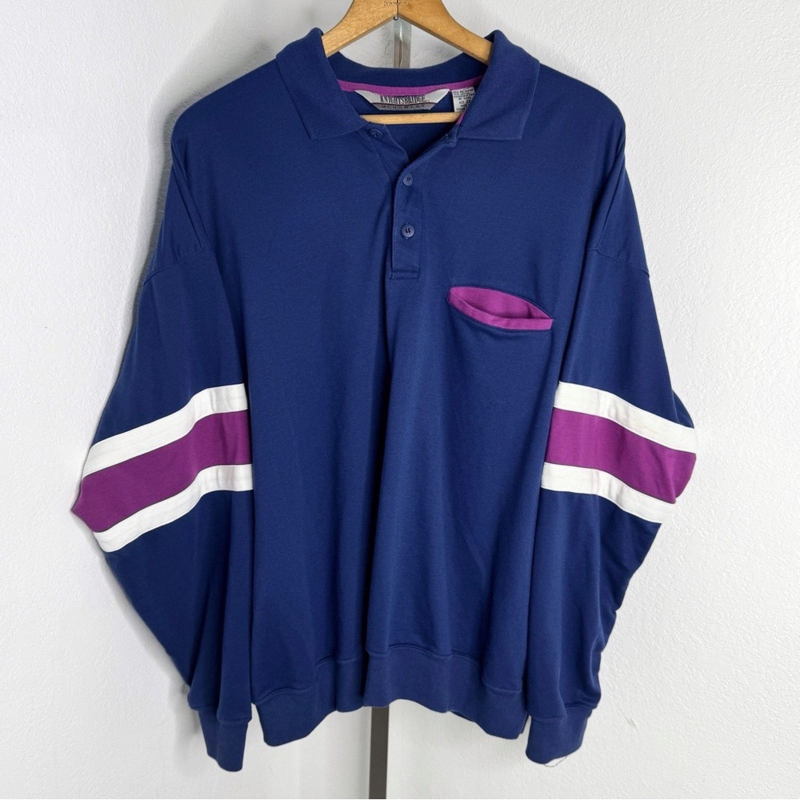 Vintage Vintage Pullover Shirt Grandpa Core 90s Preppy Pocket Navy Size US XXL / EU 58 / 5 - 1 Thumbnail