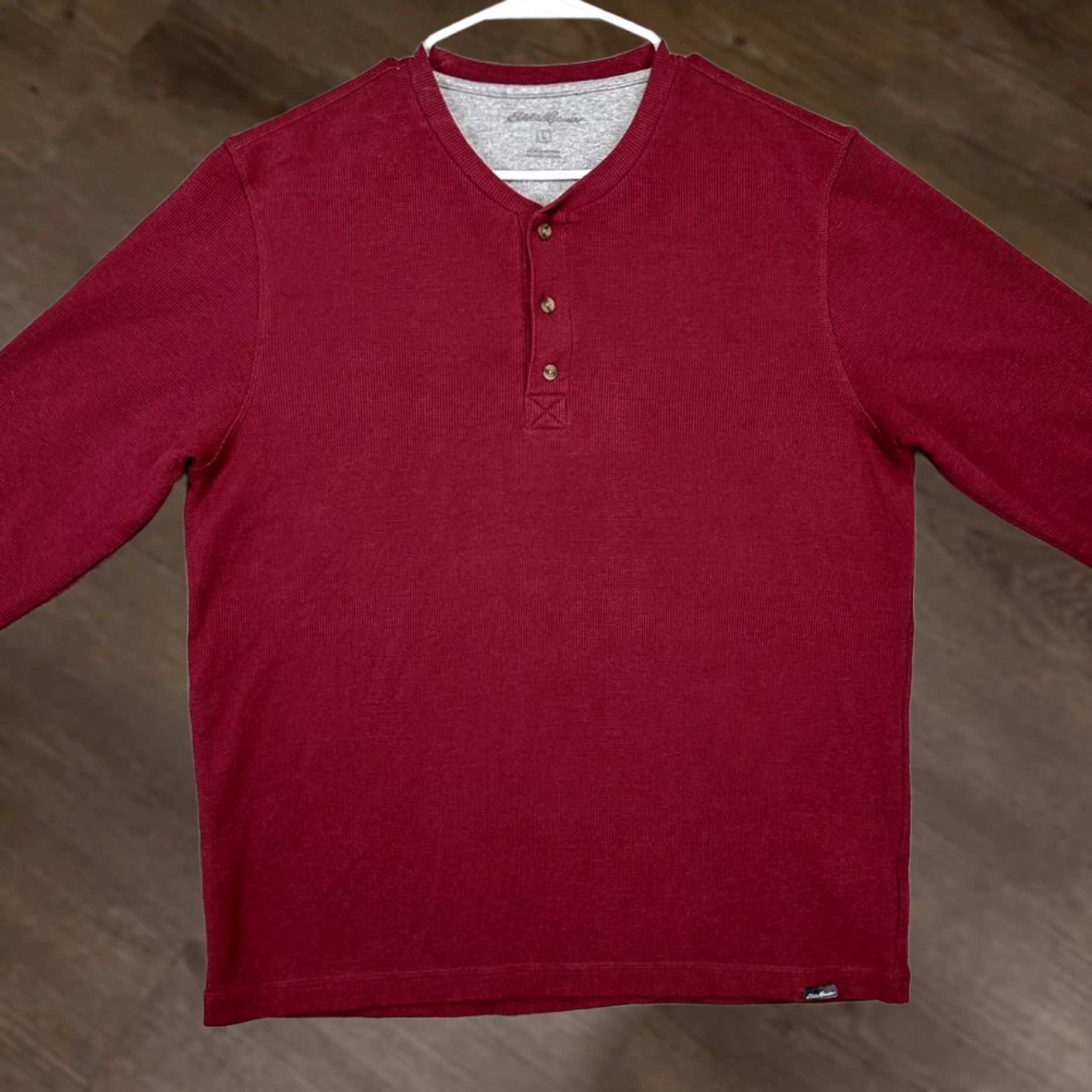 Eddie Bauer Eddie Bauer Sweater Pullover Mens Large Henley Thermal Waffle-Knit Red Maroon Knit Shirt Size US L / EU 52-54 / 3 - 1 Thumbnail