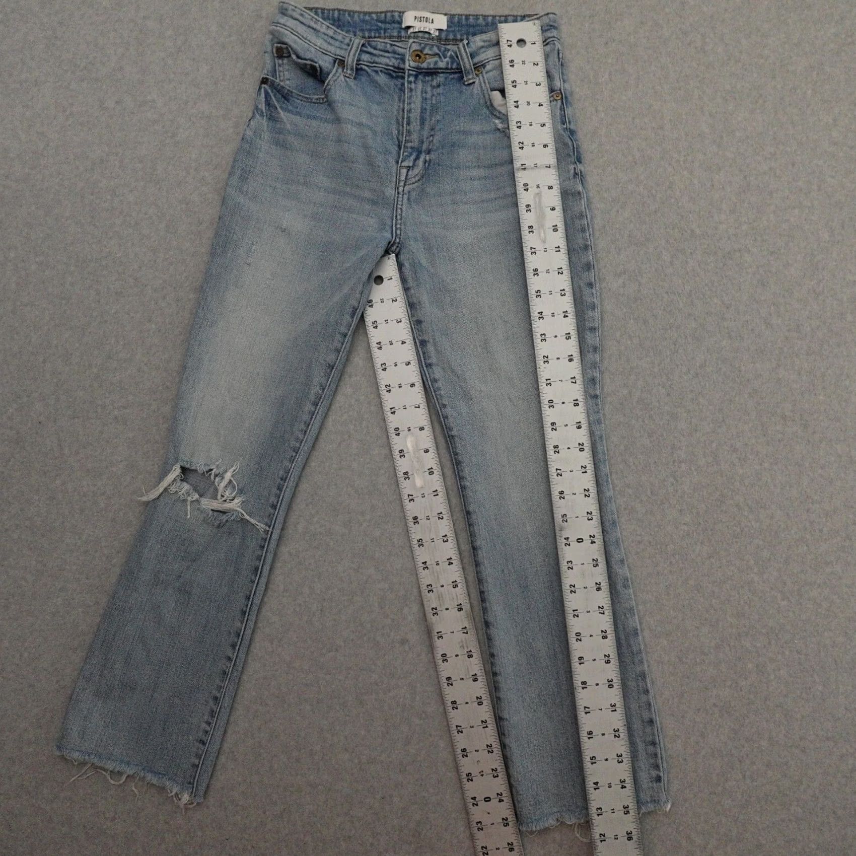 Pistola PISTOLA Jeans Womens 27 High Rise Light Wash Distressed Button Fly Straight Jeans Size 27" / US 4 / IT 40 - 4 Thumbnail
