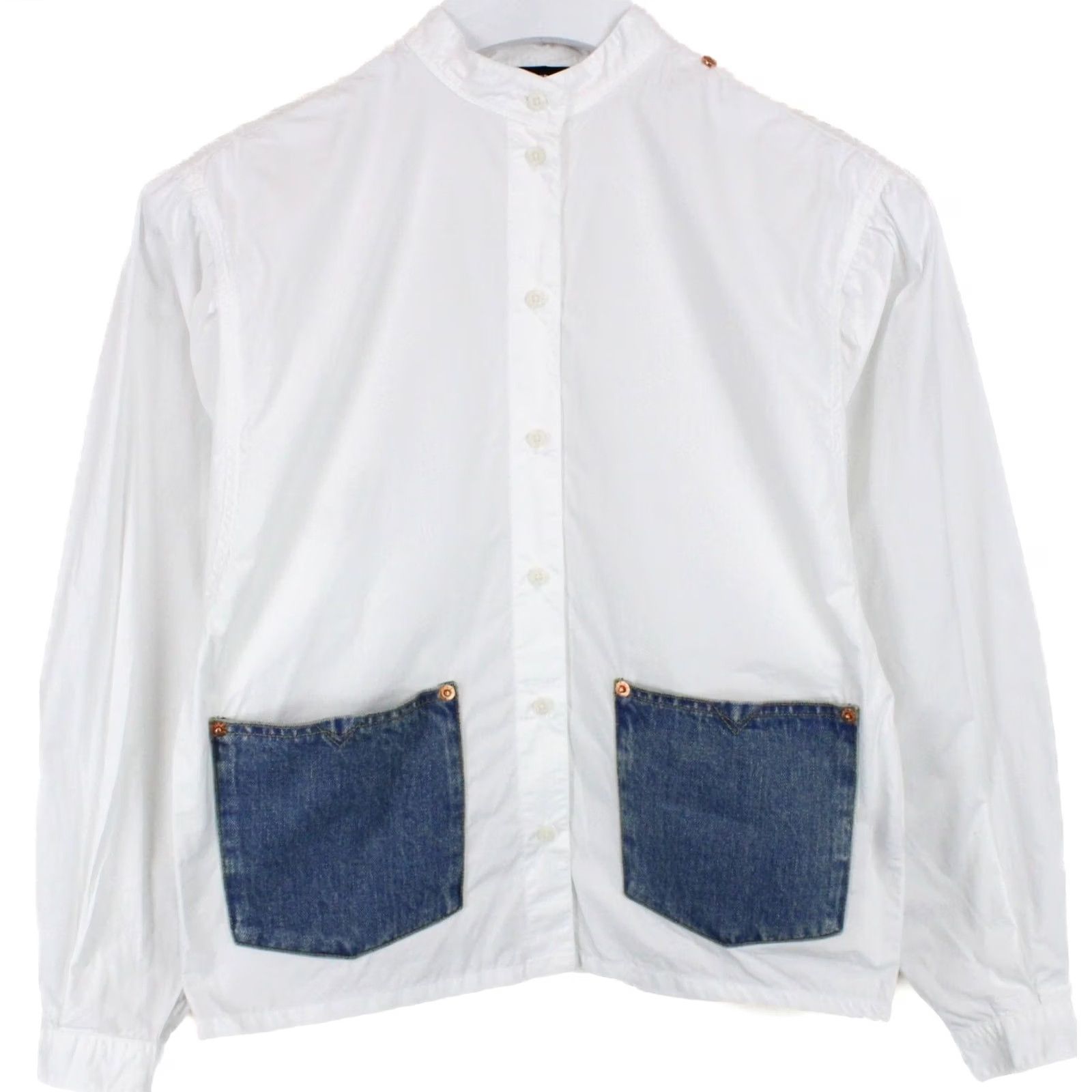 Diesel DIESEL Shirt Women 2XS Button Up Band Collar Denim Pockets White Size XXS / US 00 / IT 34 - 2 Thumbnail