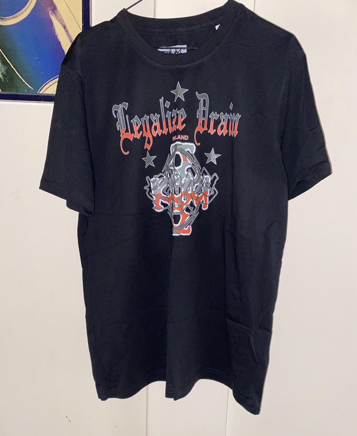 Image of Drain Gang x Sad Boys Bladee Legalize Drain Poland T-Shirt L in Black/Red, Men's (Size Large)
