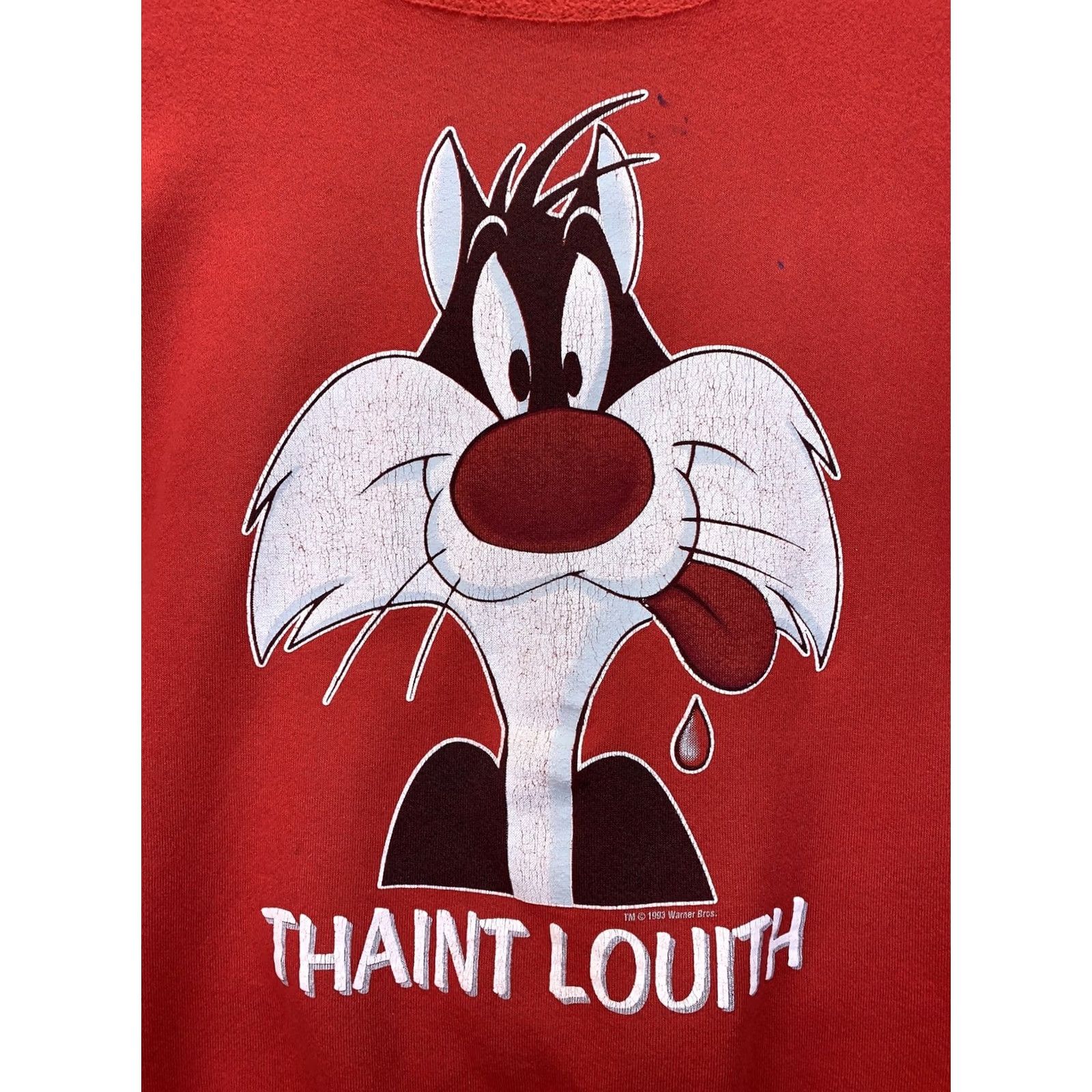 Vintage VINTAGE Warner Bros Sylvester The Cat Distressed Graphic Womens Sweatshirt L Red 1990s Mens Womens Girls Boys Size L / US 10 / IT 46 - 3 Thumbnail