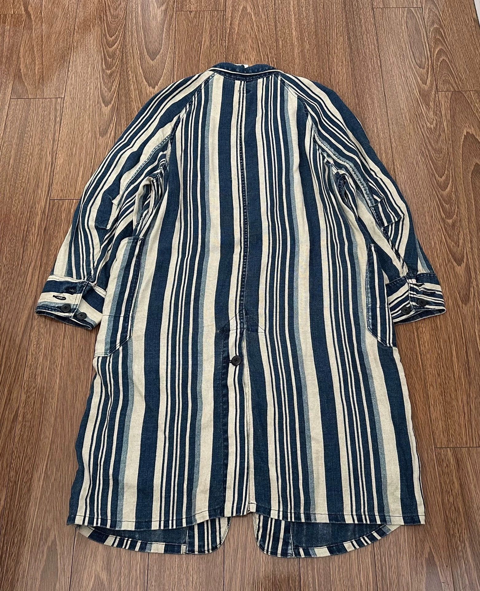 Kapital APITAL VINTAGE STRIPE INDIGO COAT blue dyed trench coat Size L / US 10 / IT 46 - 2 Thumbnail
