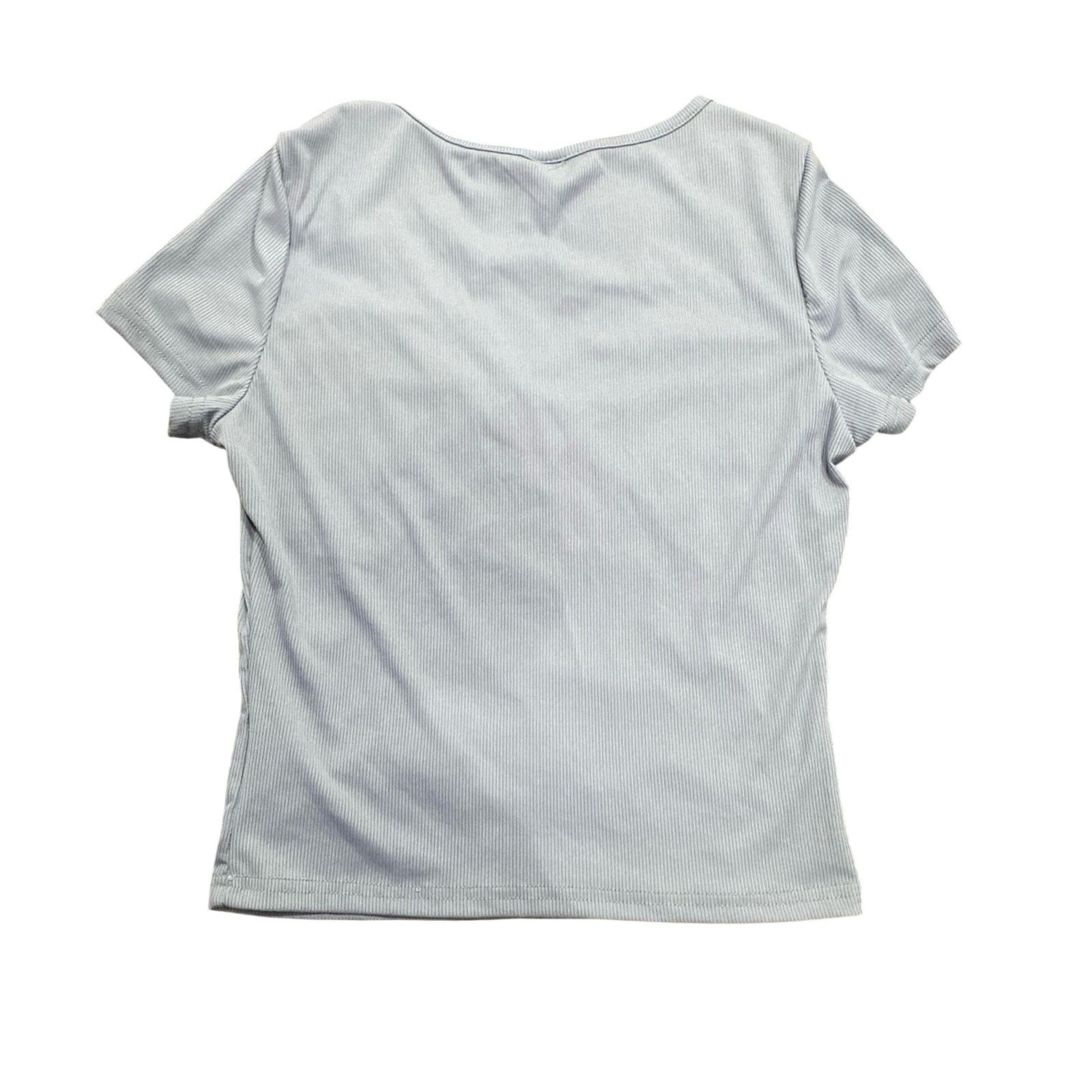 Shein Short Sleeve Solid V-Neck Crop Top in Blue, Size L Size L / US 10 / IT 46 - 3 Thumbnail