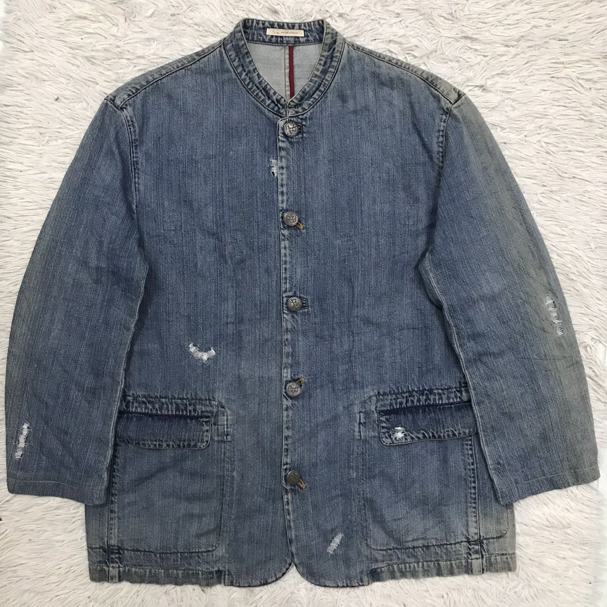 Japanese Brand Vintage Distressed Papas Tartan Neck Chore Jacket Denim Size US M / EU 48-50 / 2 - 9 Thumbnail