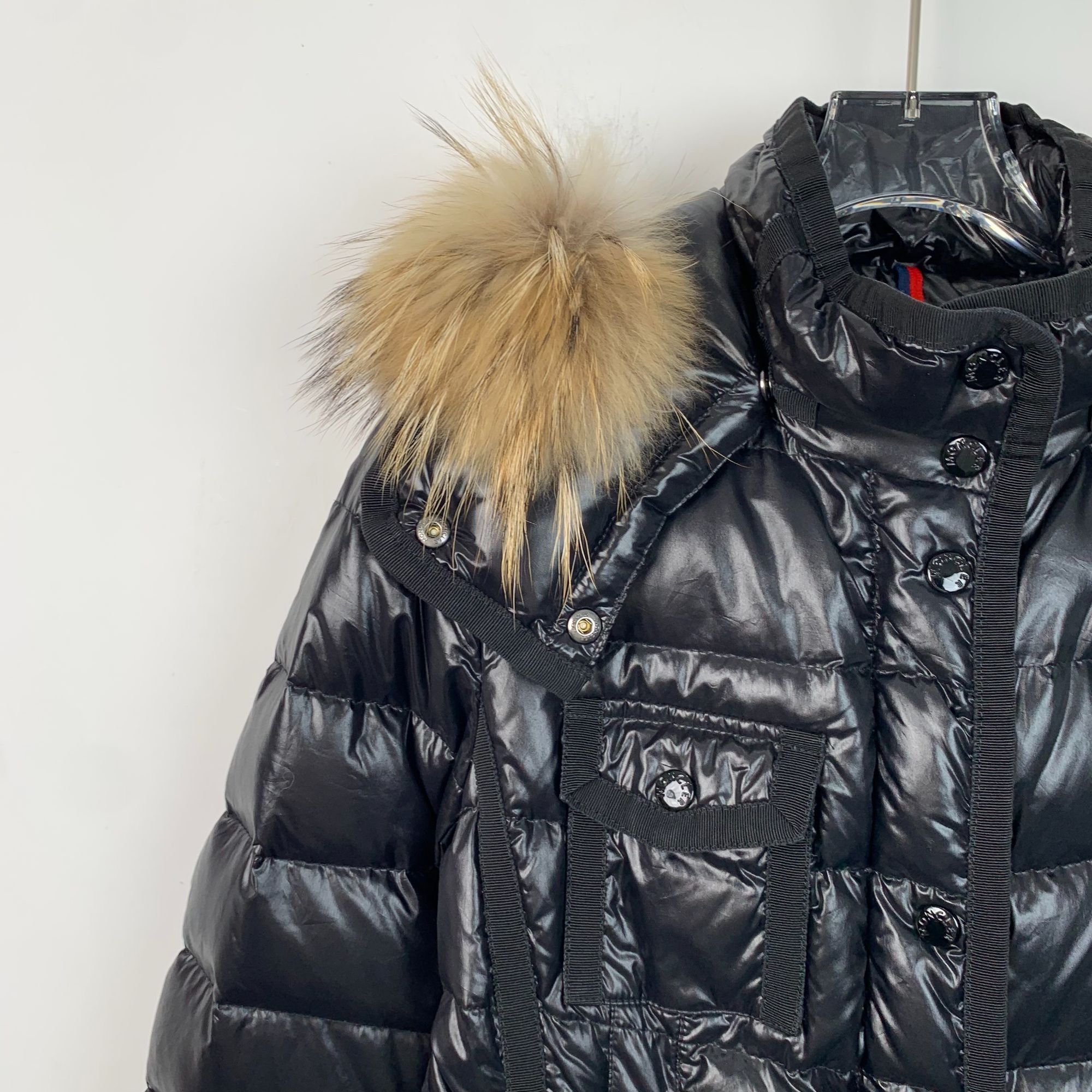 Moncler Moncler Womens Black Down Puffer Coat With Fur Trim Hood Lon Size XS / US 0-2 / IT 36-38 - 3 Thumbnail