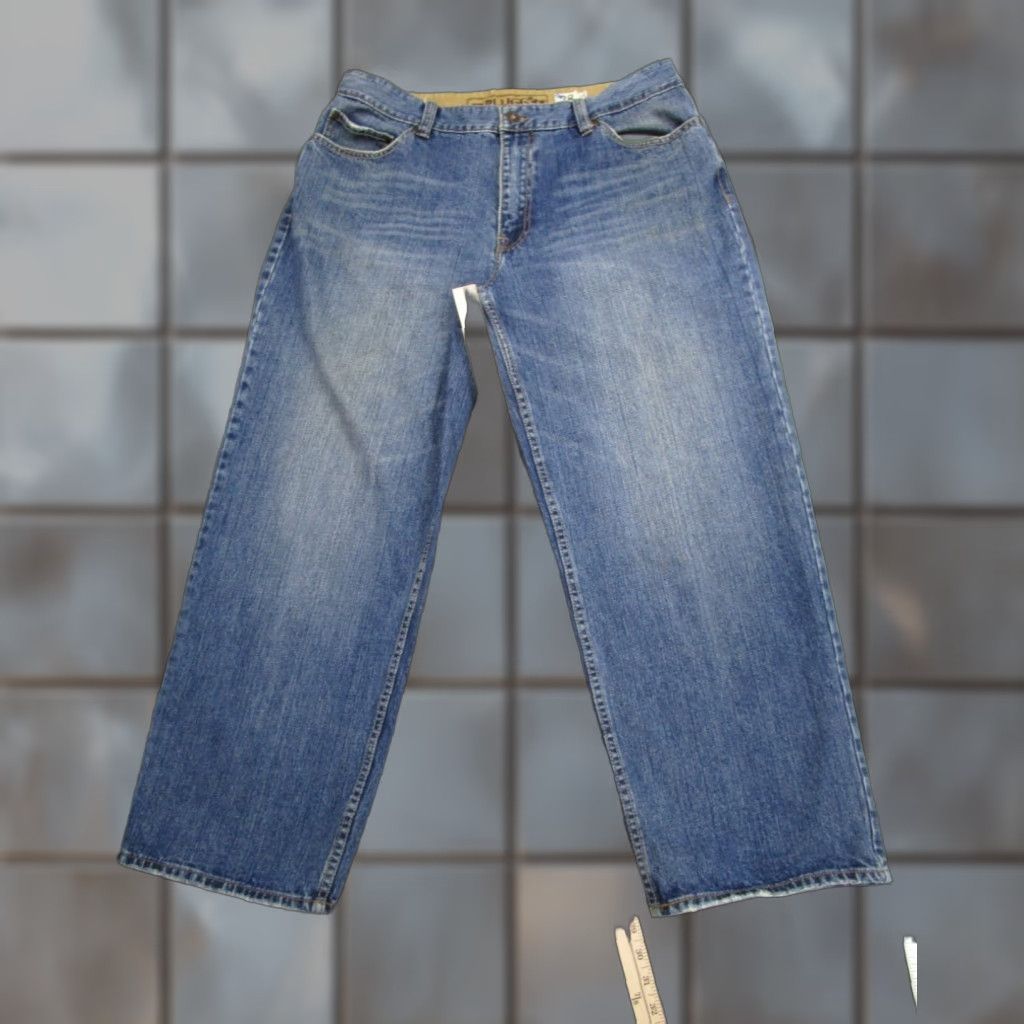 VINTAGE Plugg Jeans Mens 38x30 Blue Straight Leg Cotton Denim Punk 90s Mens